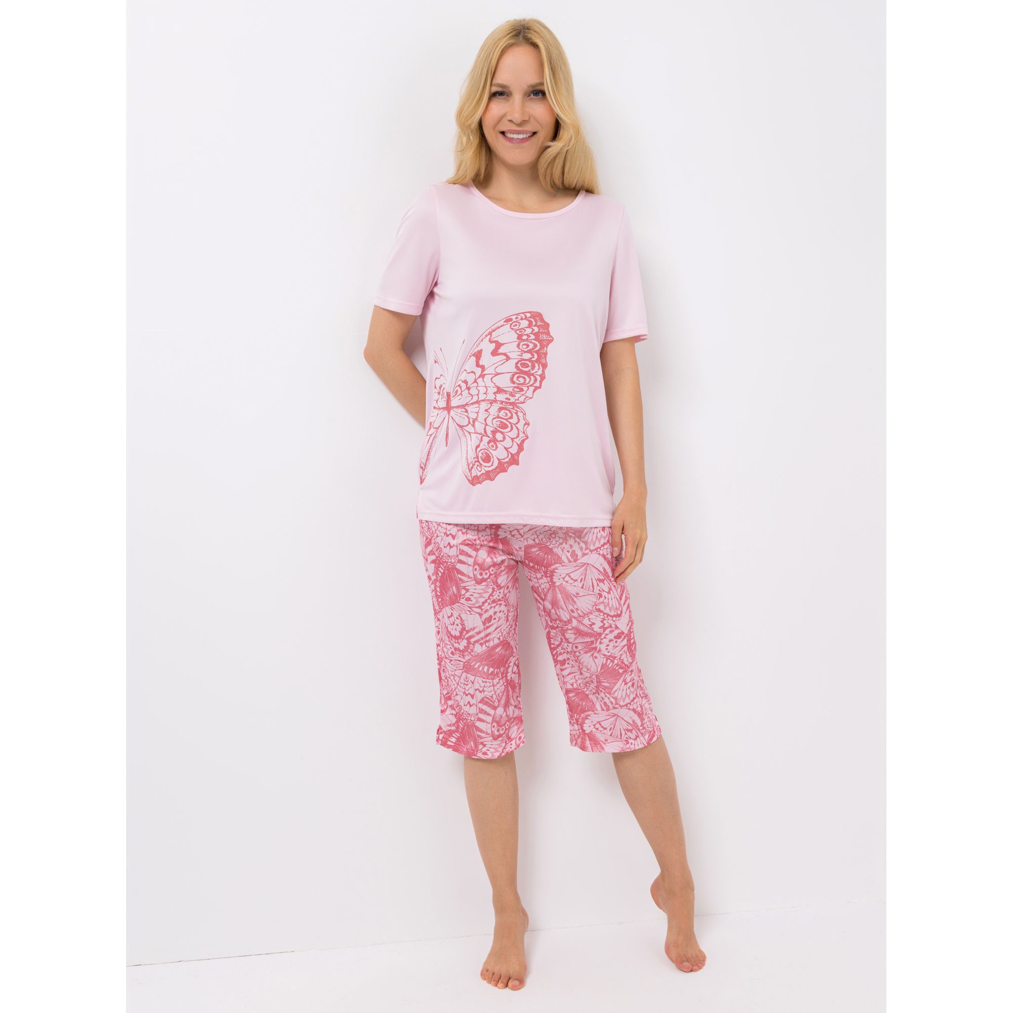LITTLE ROSE Pyjama-Set Mikrofaser Shirt, 1/2-Arm Caprihosen