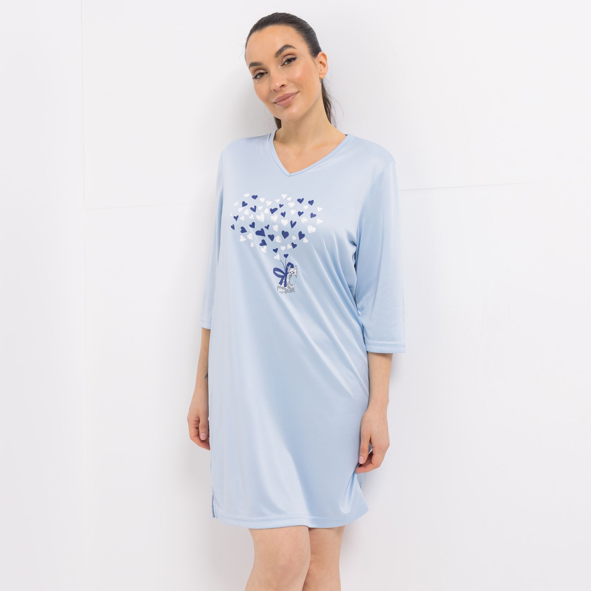 LITTLE ROSE Bigshirt, 3/4-Arm Mikrofasermischung V-Ausschnitt mit Herzmotiv