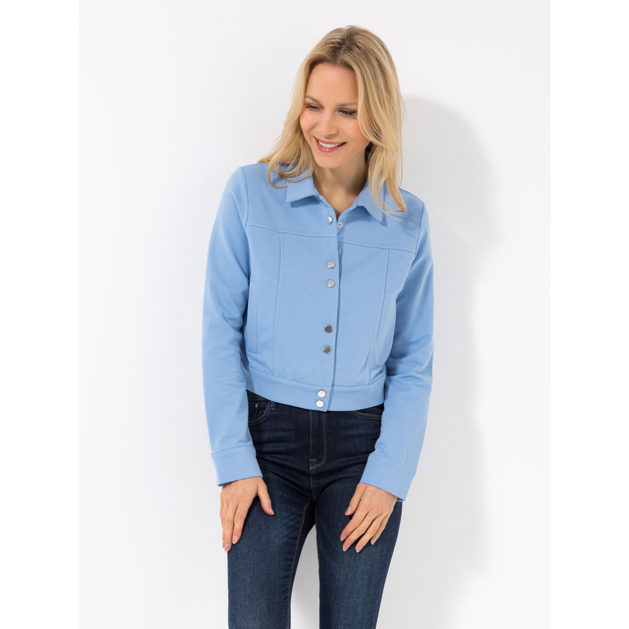 LOVELY SISTERS® Sweatjacke, 1/1-Arm Hemdkragen Knopfleiste Eingrifftaschen