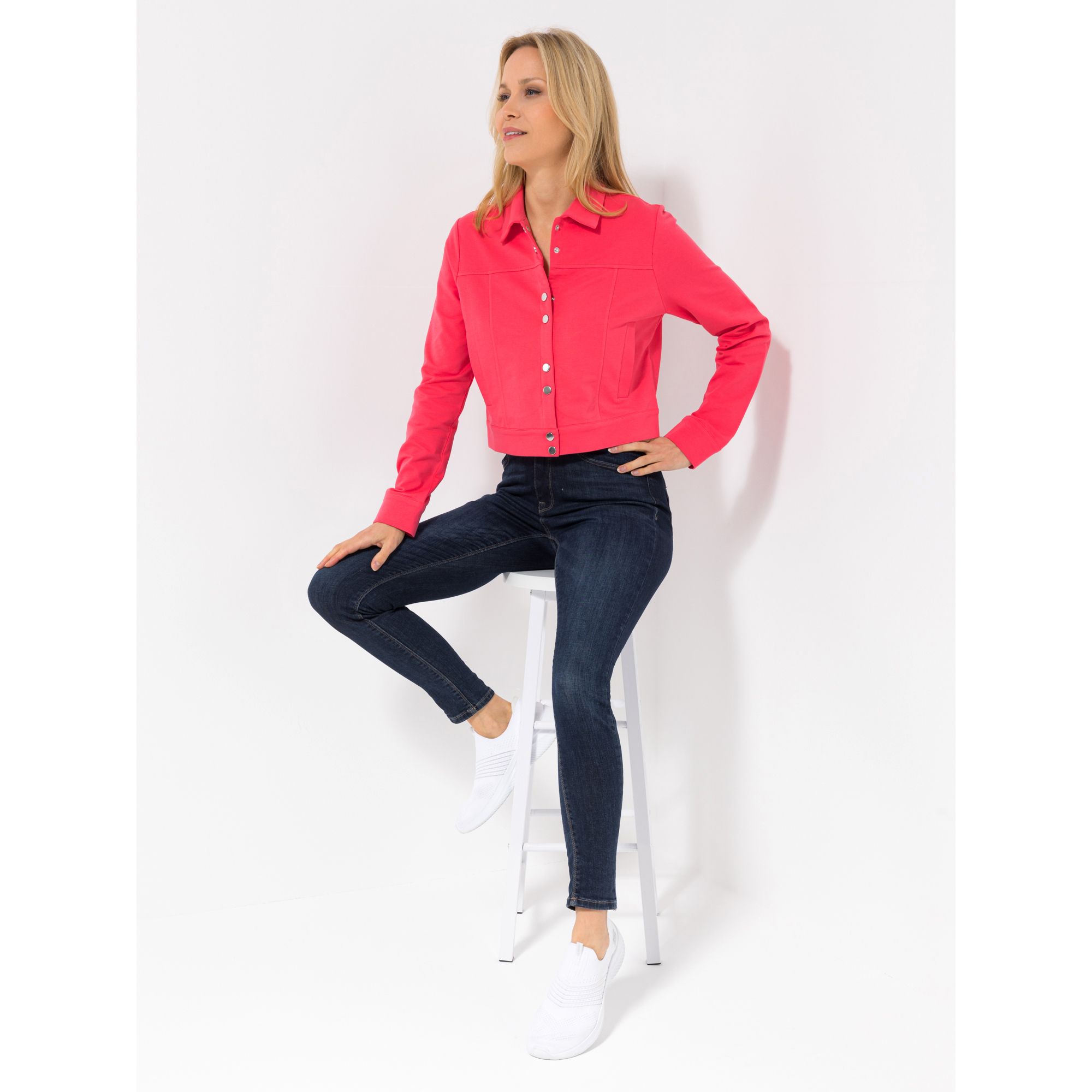 LOVELY SISTERS® Sweatjacke, 1/1-Arm Hemdkragen Knopfleiste Eingrifftaschen