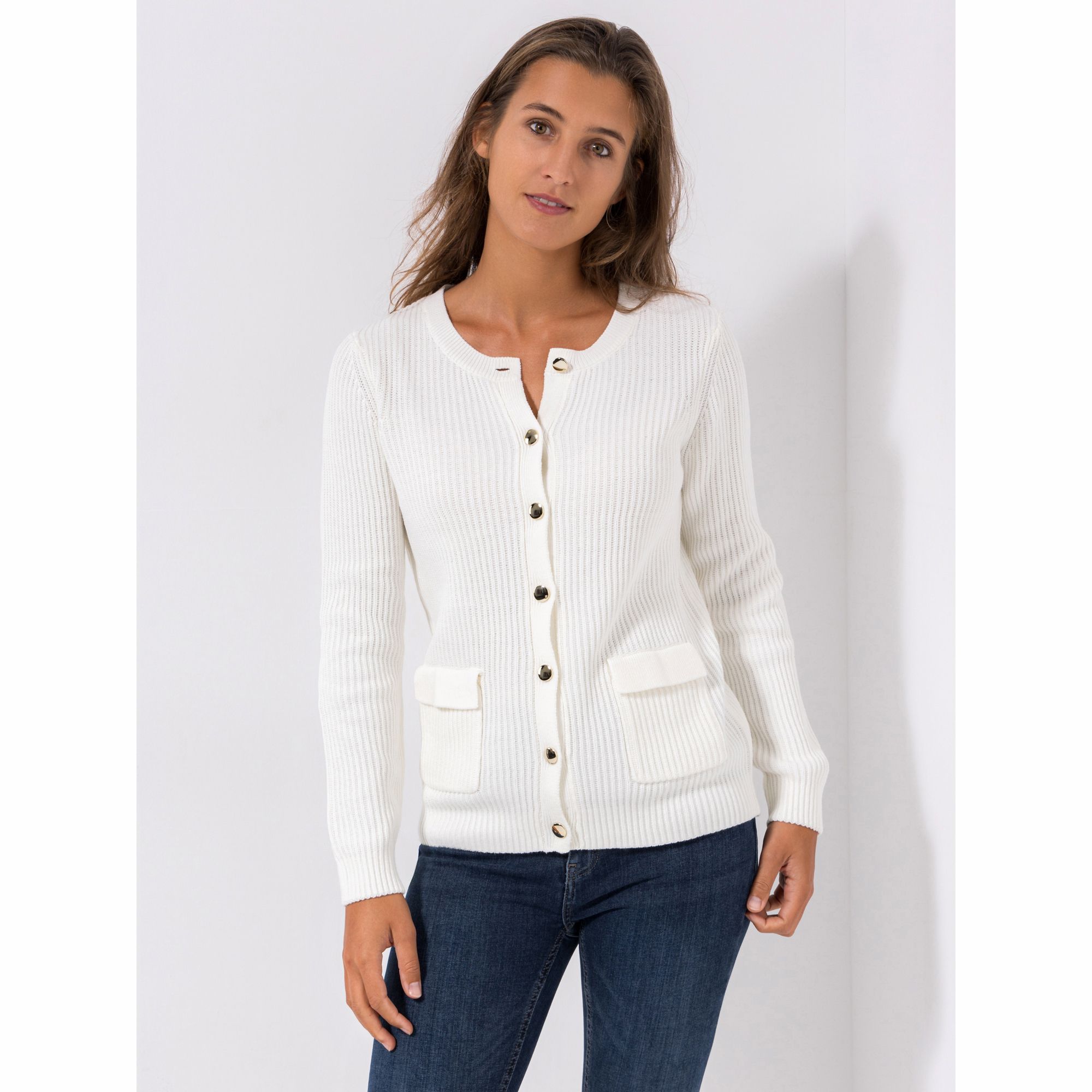 VIA MILANO Cardigan, 1/1-Arm Rundhalsausschnitt Rippenstrick figurumspielend