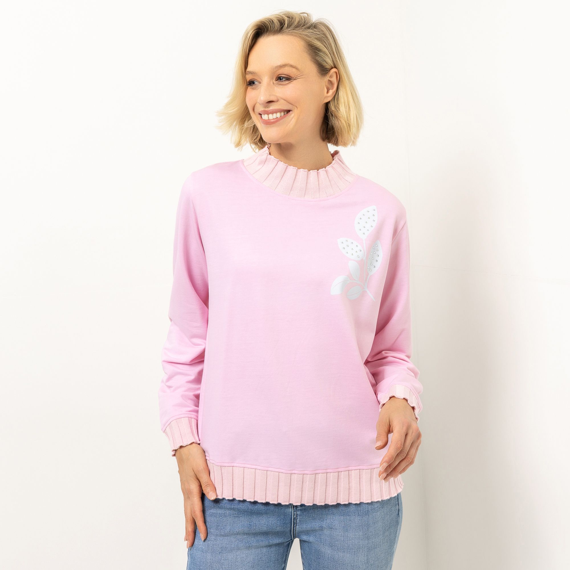 VIA MILANO Sweatshirt Rundhalsausschnitt Strick-Bündchen figurumspielend
