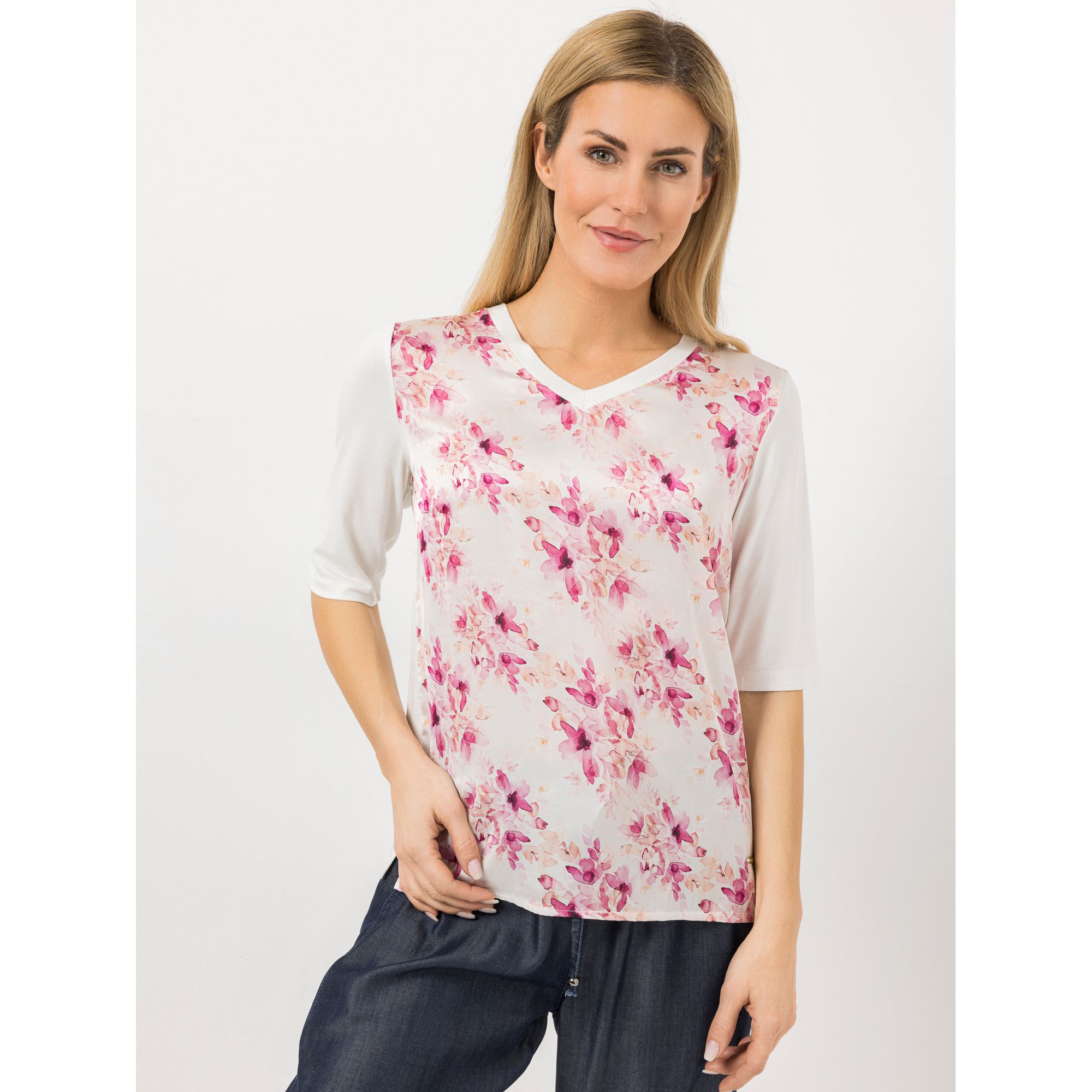 AMINATI® Blusenshirt; 1/2-Arm V-Ausschnitt Materialmix figurumspielend