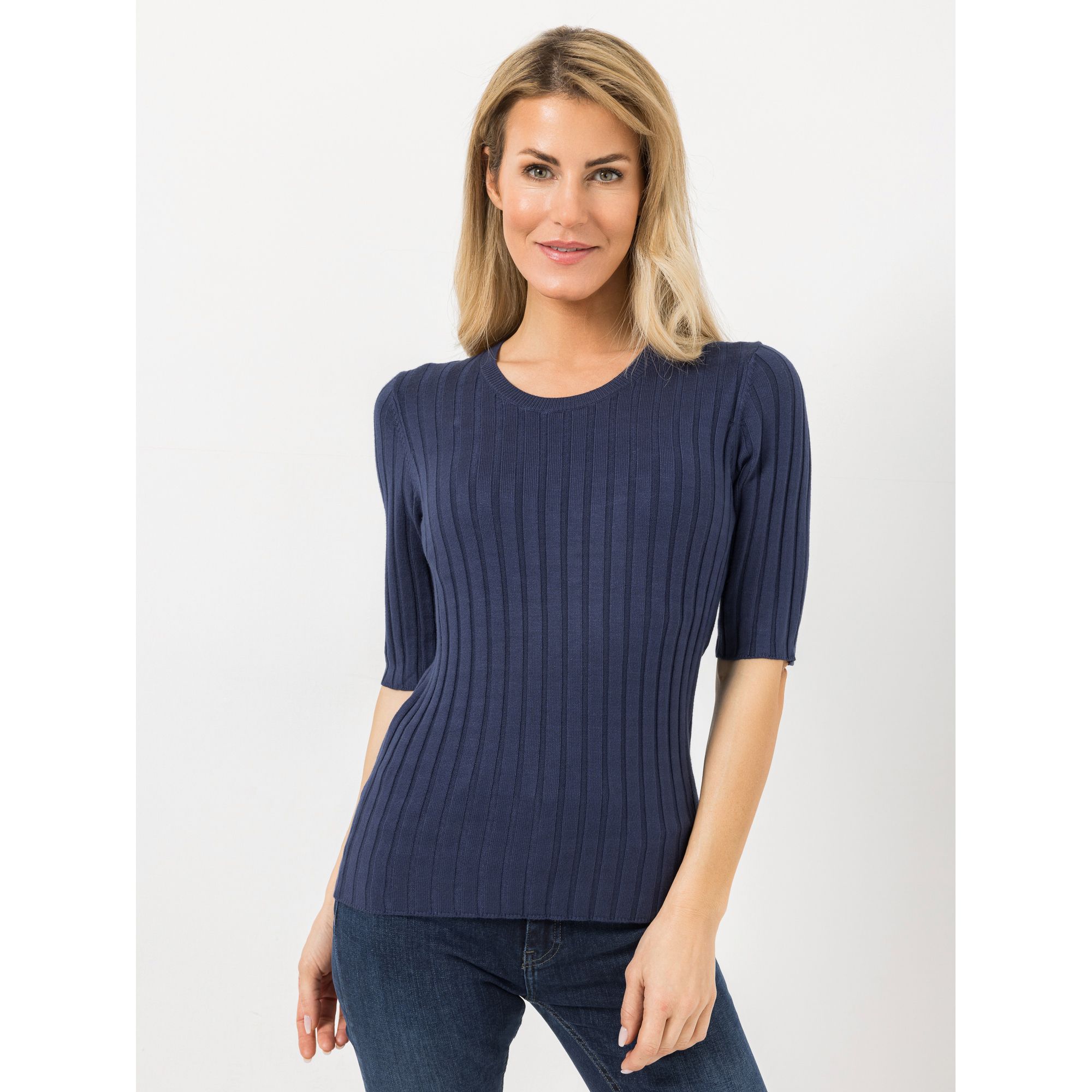 VIA MILANO Pullover langer Halbarm Rundhalsausschnitt hüftumspielend