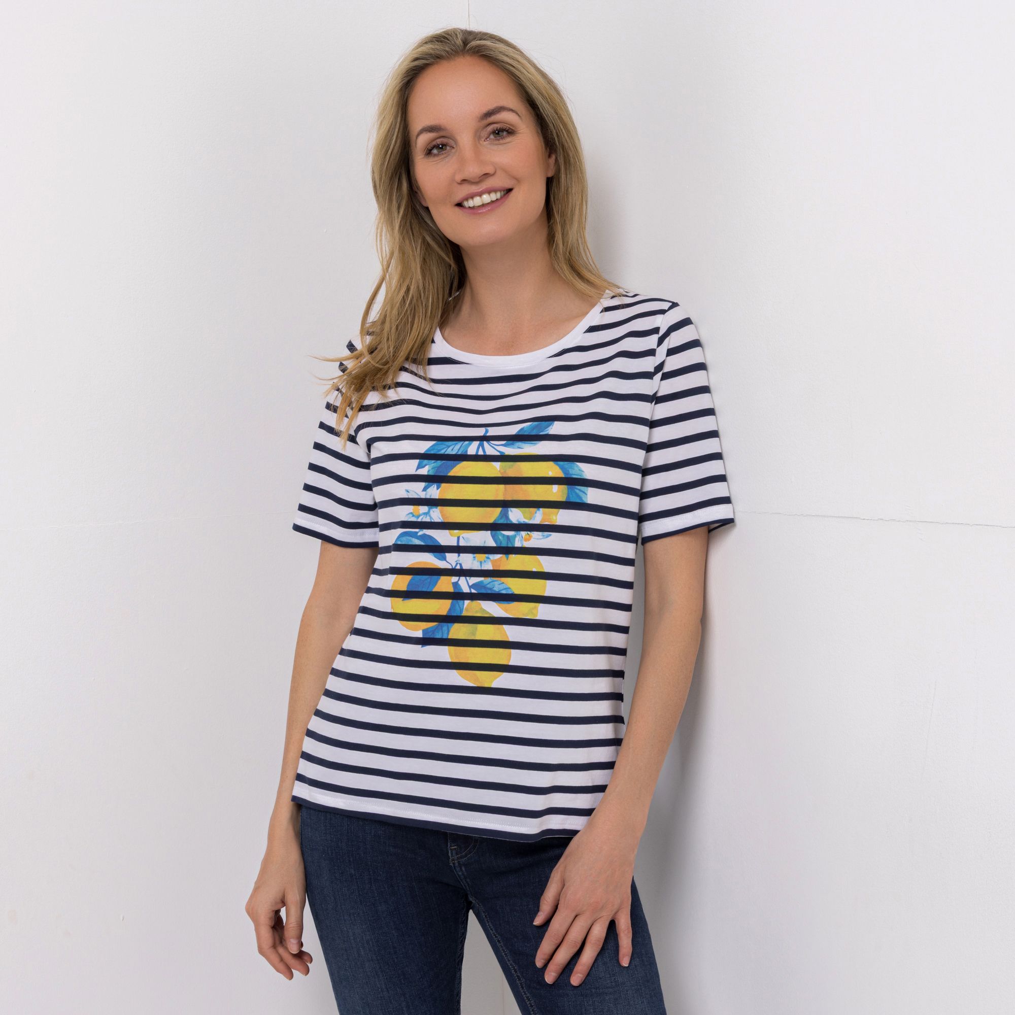 DENIM & CO. Shirt, 1/2-Arm Rundhalsausschnitt platzierter Druck figurumspielend