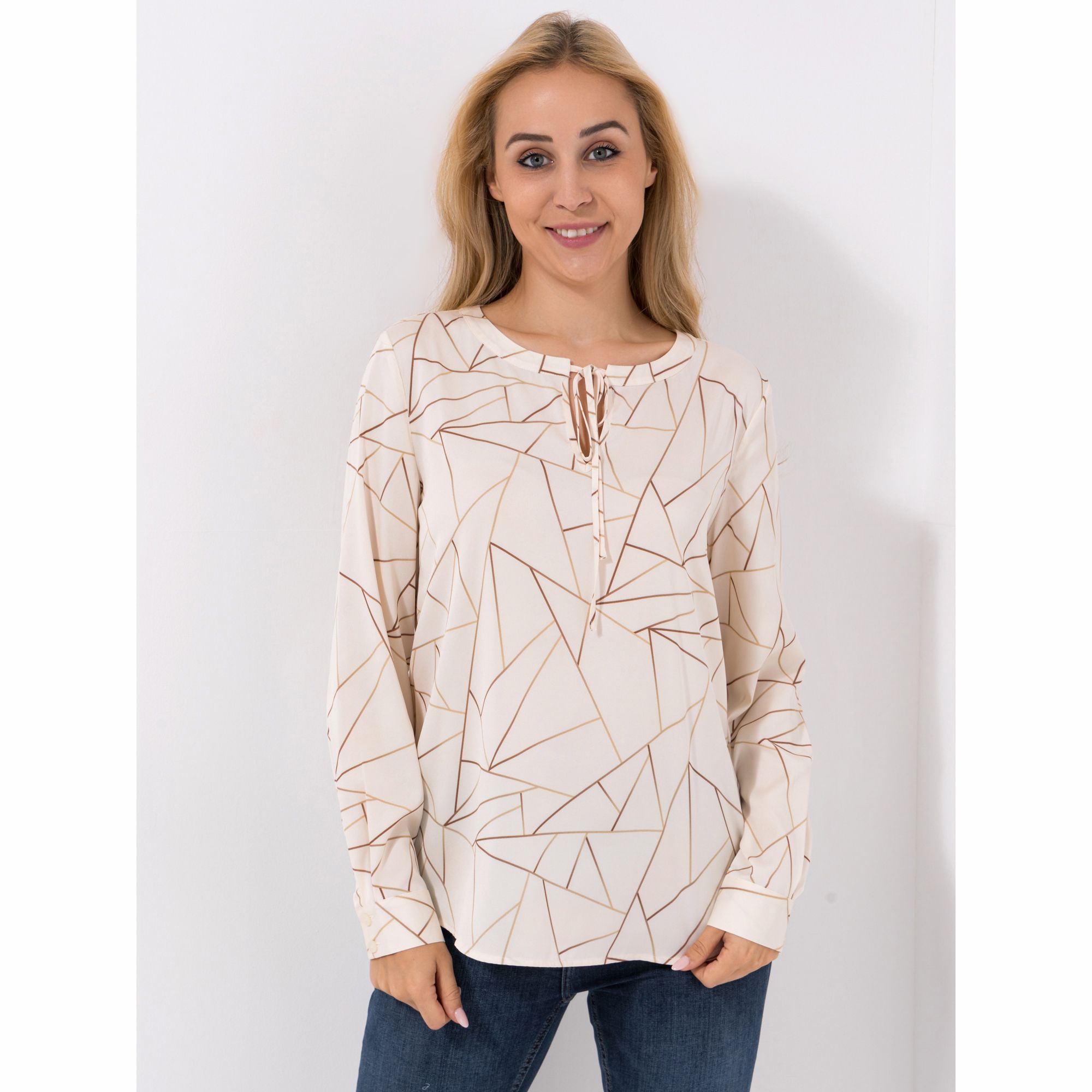 VIA MILANO Bluse, 1/1-Arm V-Ausschnitt Bindebänder figurumspielend