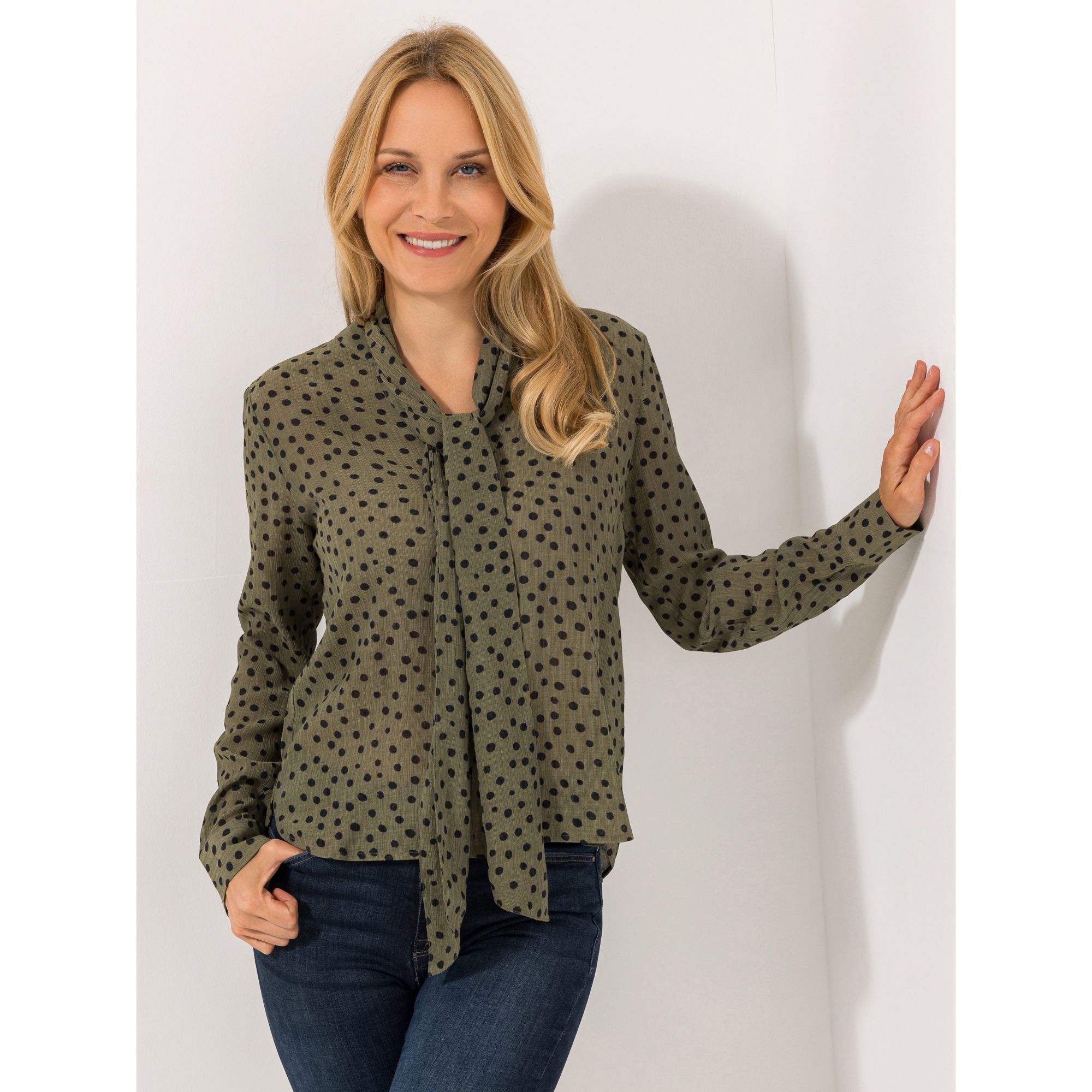 BASLER® Bluse, 1/1-Arm abnehmbare Schluppe Crinkle-Optik Knopfleiste