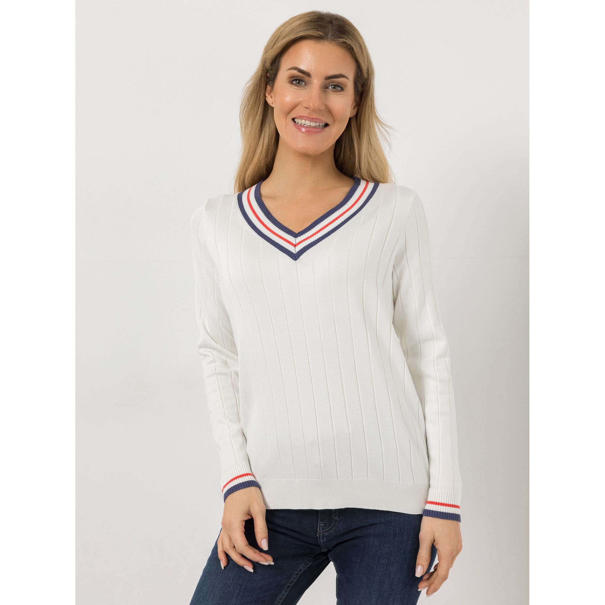 VIA MILANO Pullover V-Ausschnitt Kontrast-Details figurumspielend