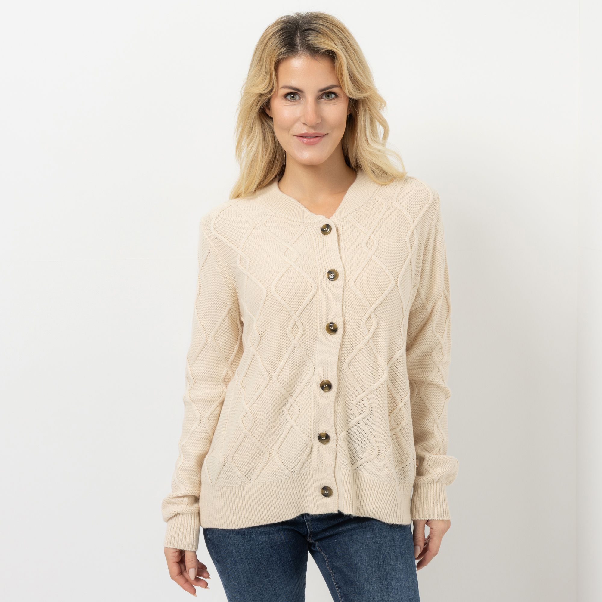 CASHMASOFT Cardigan Rundhalsausschnitt Cashmeregriff Zopfmuster