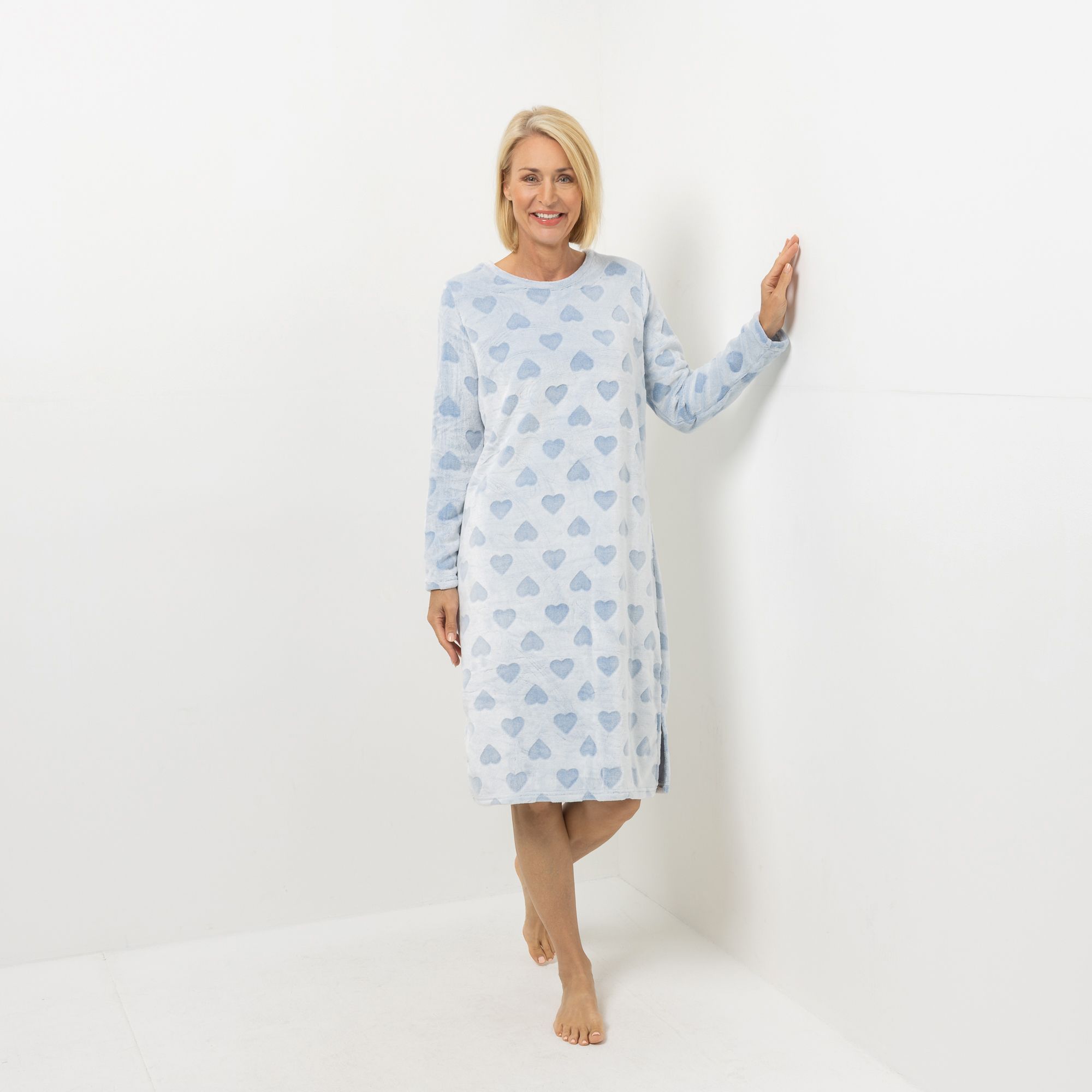POLARSTERN HOMEWEAR Nachthemd Plüsch Rundhalsausschnitt mit Seitenschlitzen