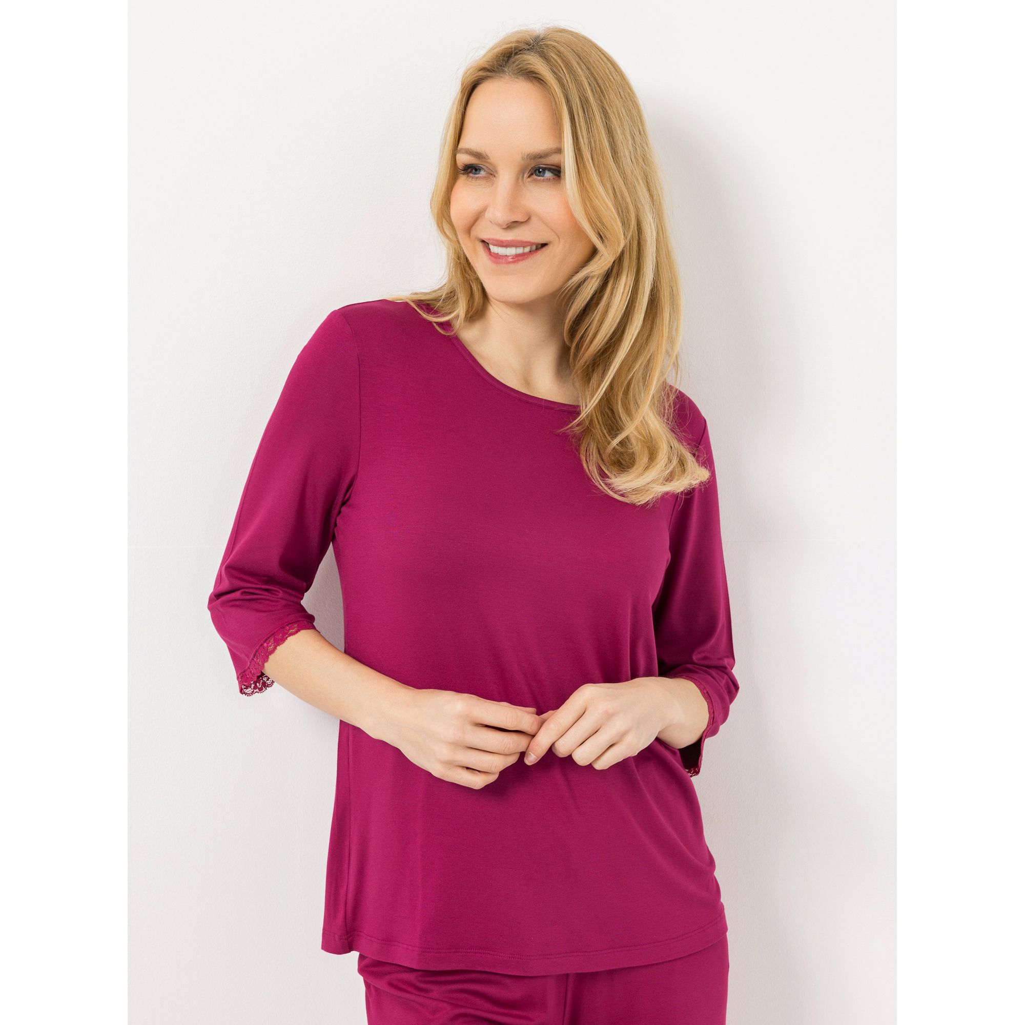 VIA MILANO Lingerie Shirt, 3/4-Arm Spitzendetails figurumspielend