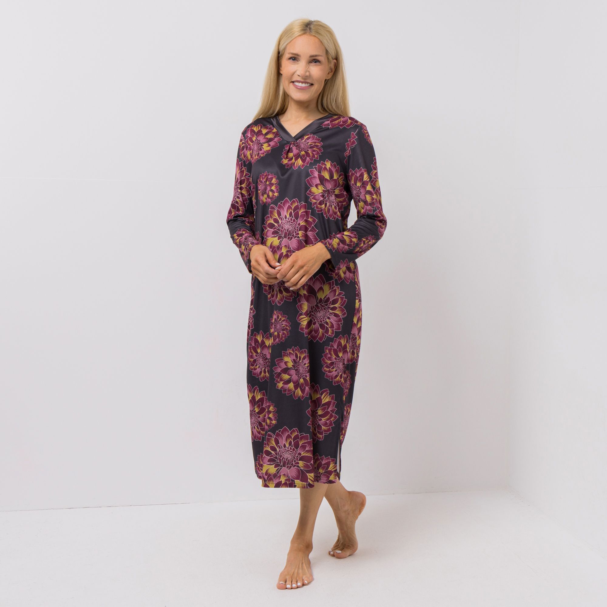 LITTLE ROSE Nachthemd, 1/1-Arm Mikrofaser Flanell bedruckt Länge: Mitte Wade