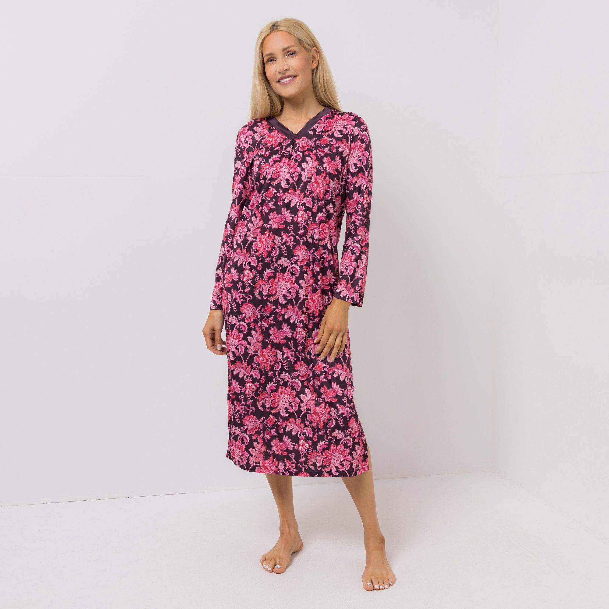 LITTLE ROSE Nachthemd, 1/1-Arm Mikrofaser Flanell bedruckt Länge: Mitte Wade