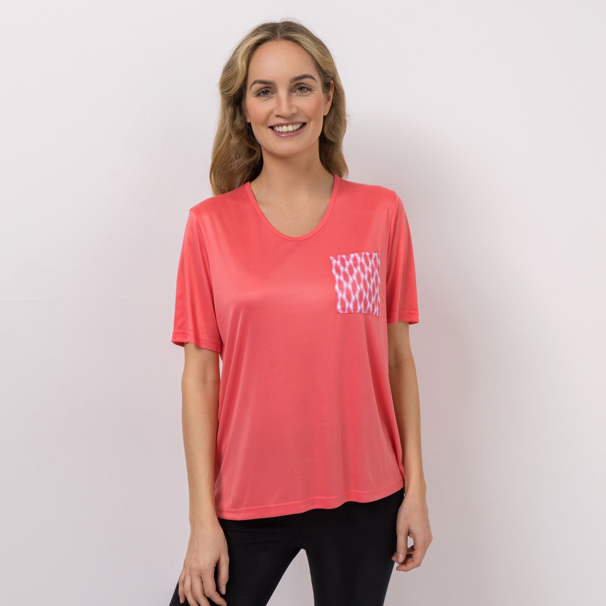 JERYMOOD HOMEWEAR Shirt, 1/2-Arm V-Ausschnitt Bedruckte Brusttasche Seitenschlitzen