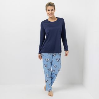 LITTLE ROSE Pyjama, 1/1-Länge Mikrofaser Rundhalsausschnitt bedruckte Hose