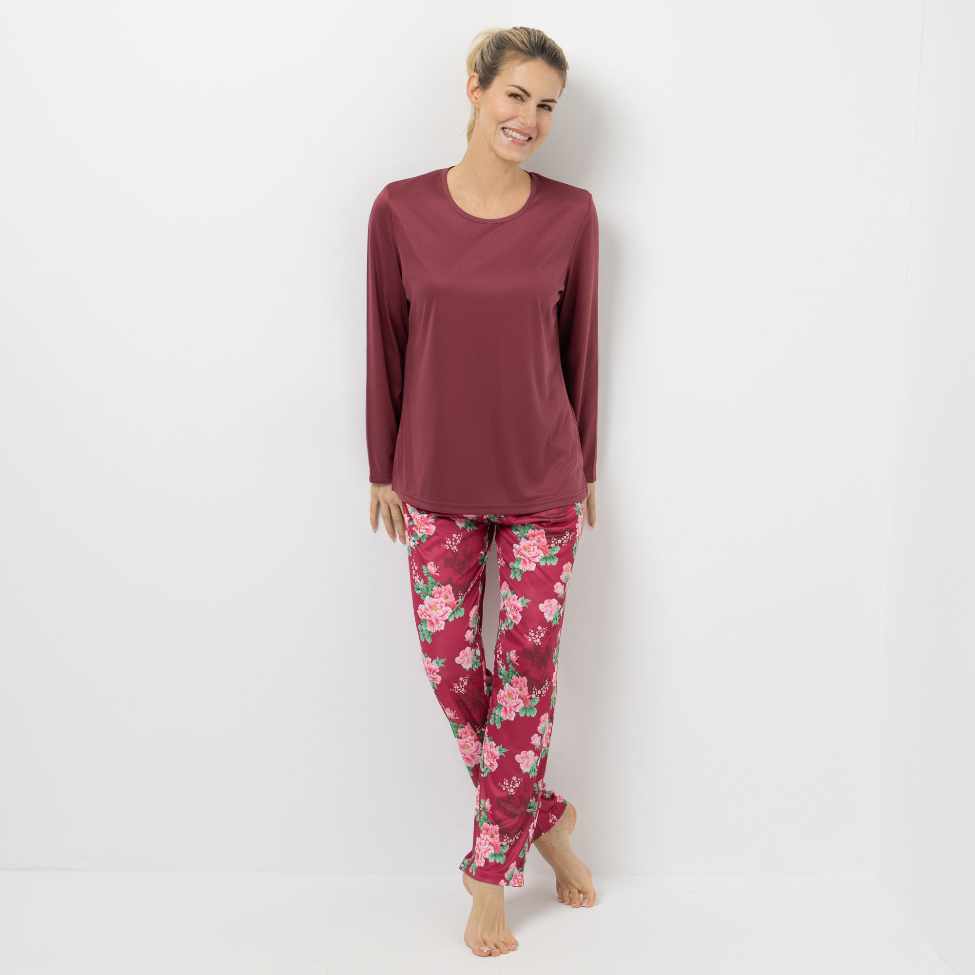 LITTLE ROSE Pyjama, 1/1-Länge Mikrofasermischung Rundhalsausschnitt bedruckte Hose