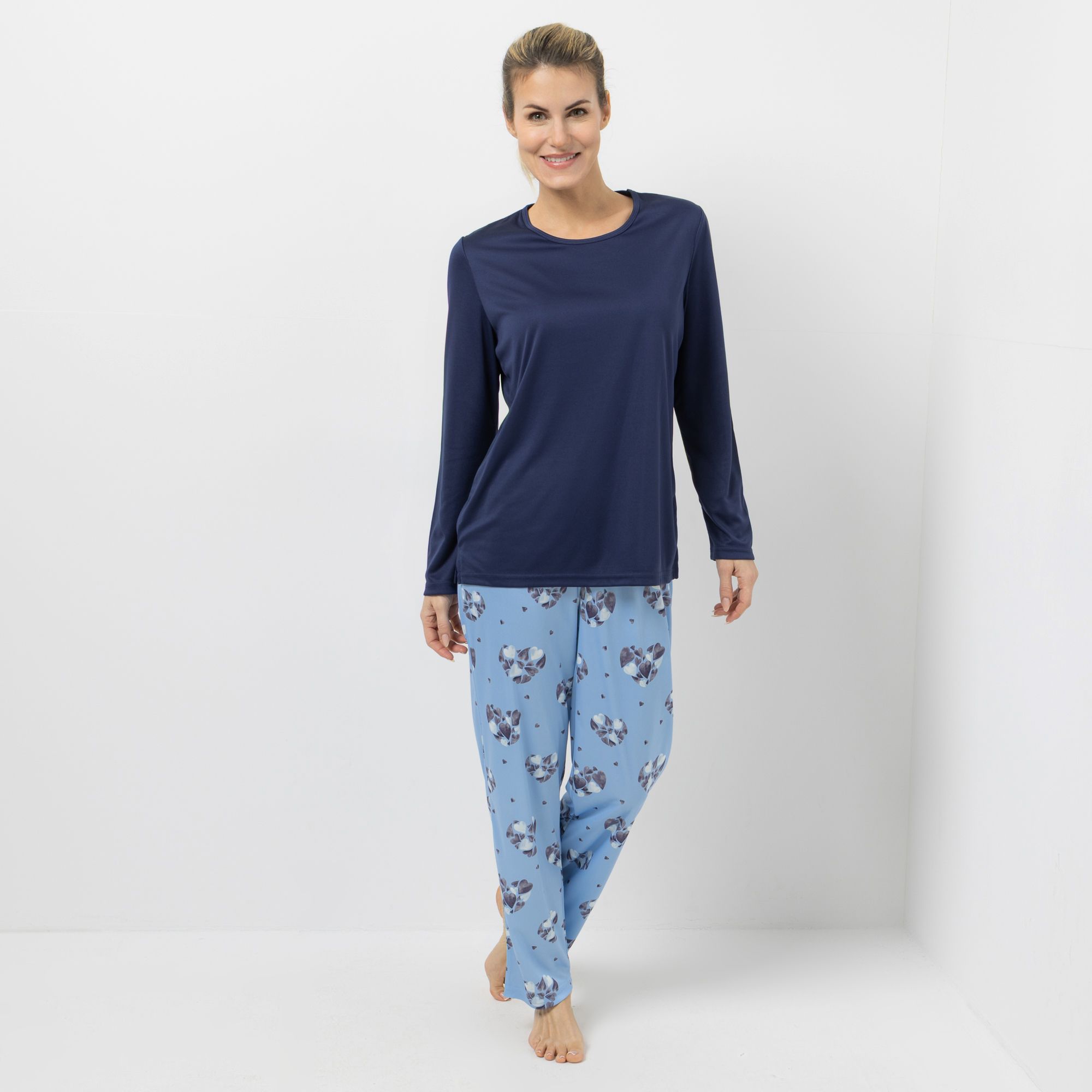 LITTLE ROSE Pyjama, 1/1-Länge Mikrofasermischung Rundhalsausschnitt bedruckte Hose