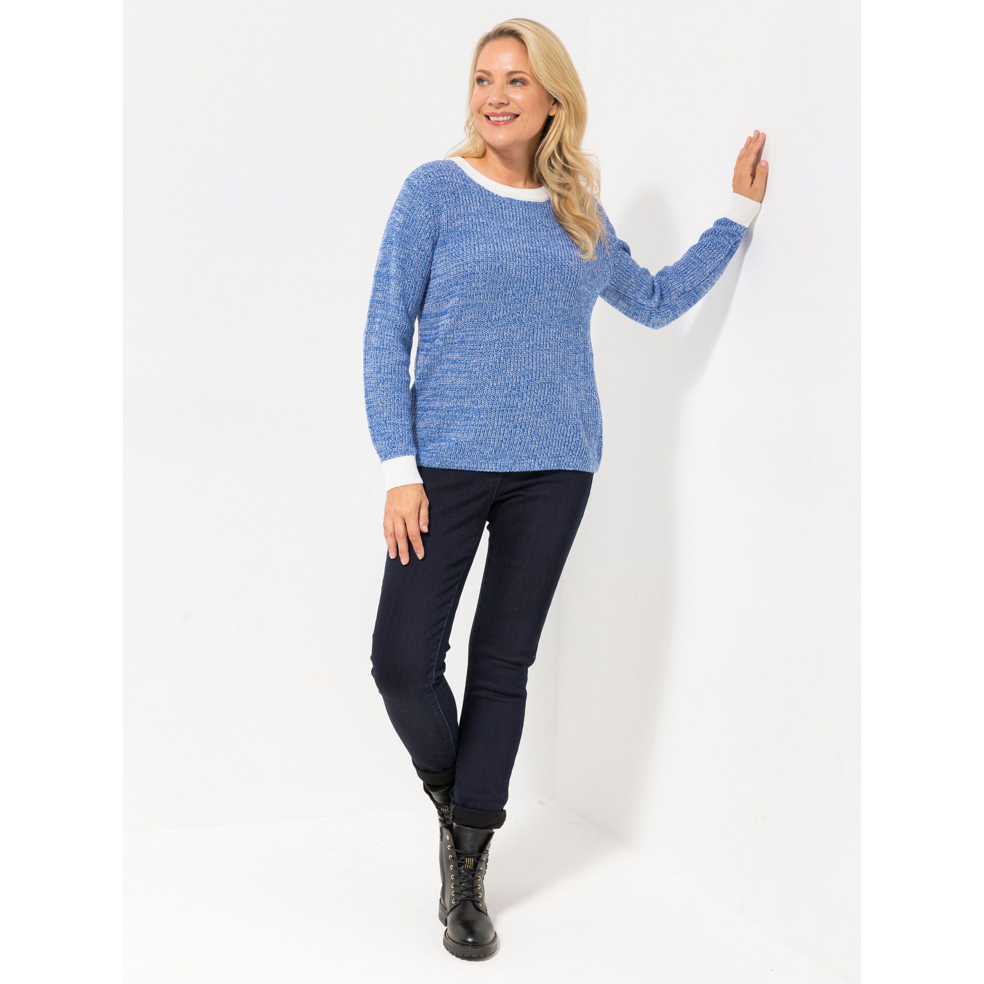 CASHMASOFT Pullover, 1/1-Arm Rundhalsausschnitt Mélange Optik figurumspielend