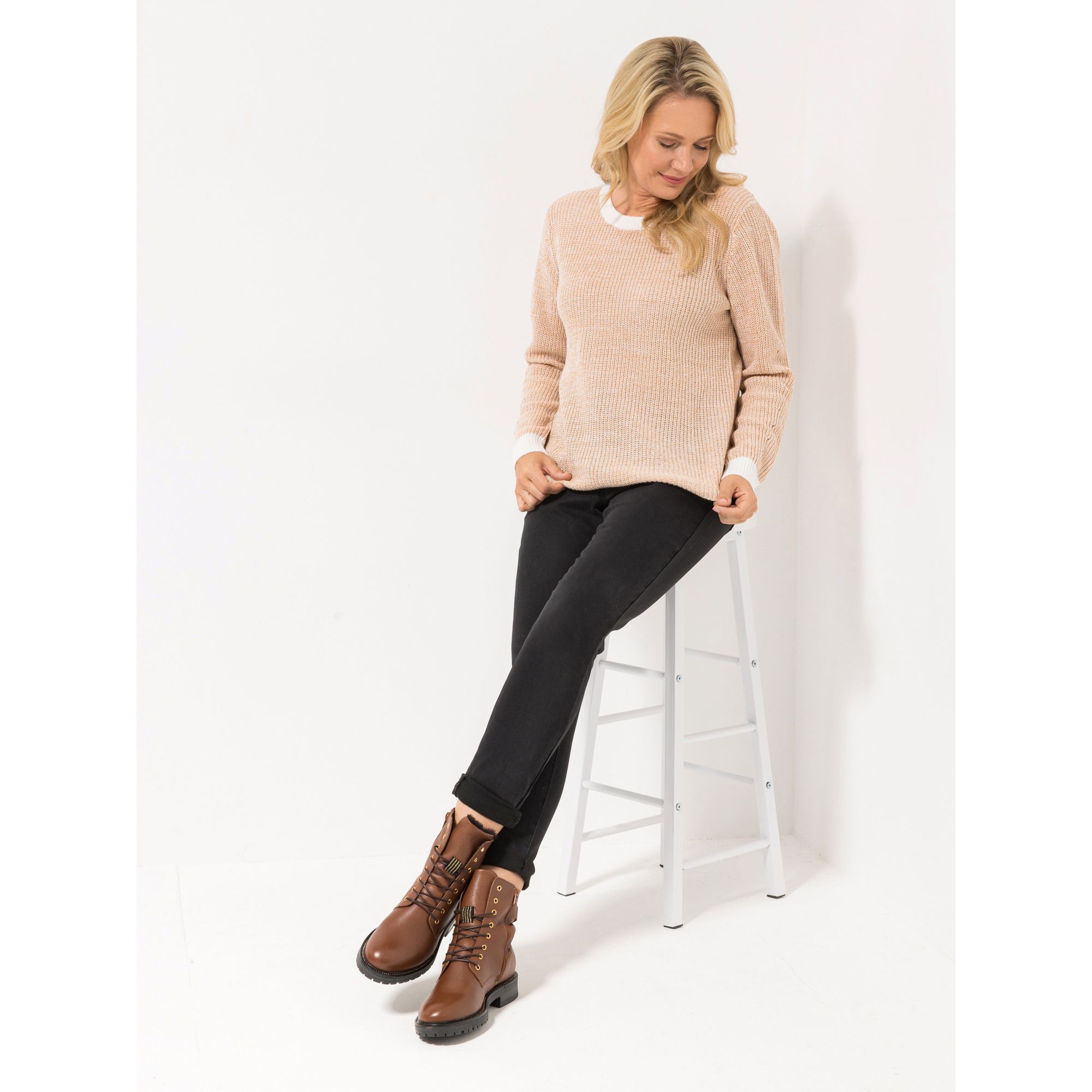 CASHMASOFT Pullover, 1/1-Arm Rundhalsausschnitt Mélange Optik figurumspielend