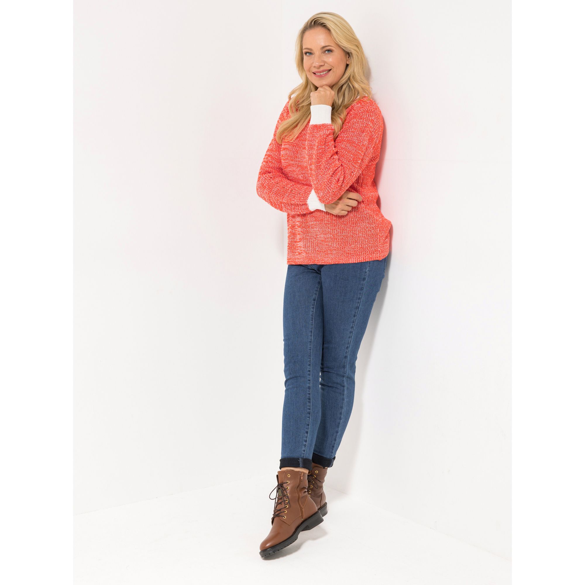 CASHMASOFT Pullover, 1/1-Arm Rundhalsausschnitt Mélange Optik figurumspielend