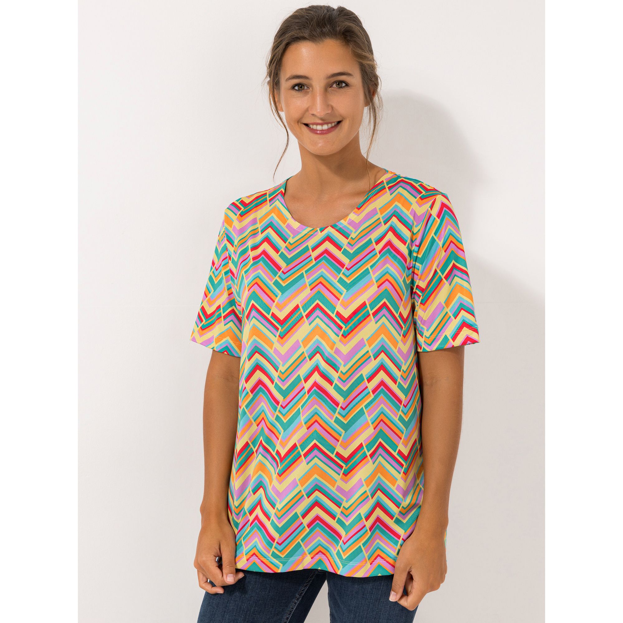 IN-PRINT Shirt, 1/2-Arm Rundhalsausschnitt Seitenschlitze grafischer Druck