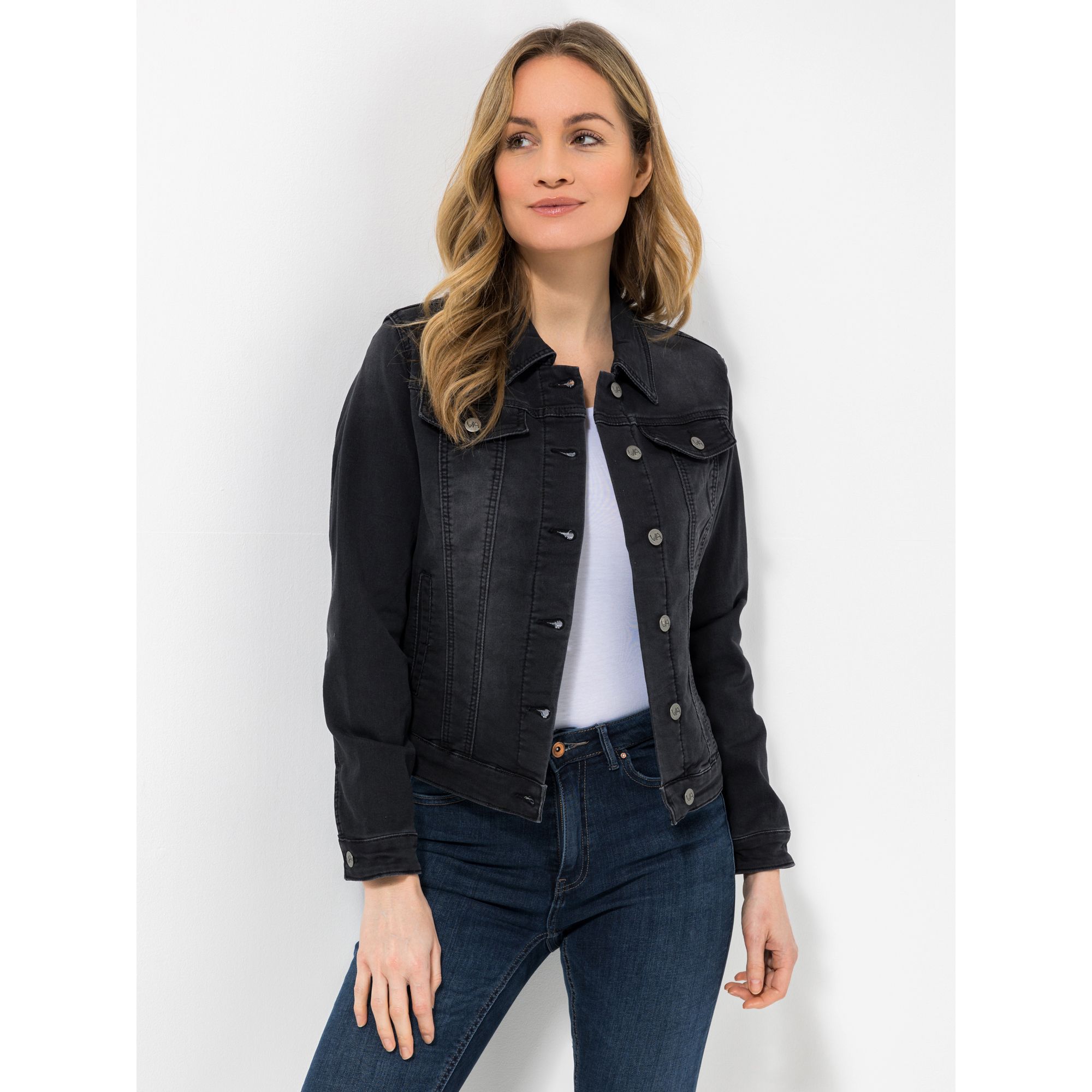 VIA MILANO Jeansjacke, 1/1-Arm Knopfleiste 2 Eingriffstaschen figurbetont