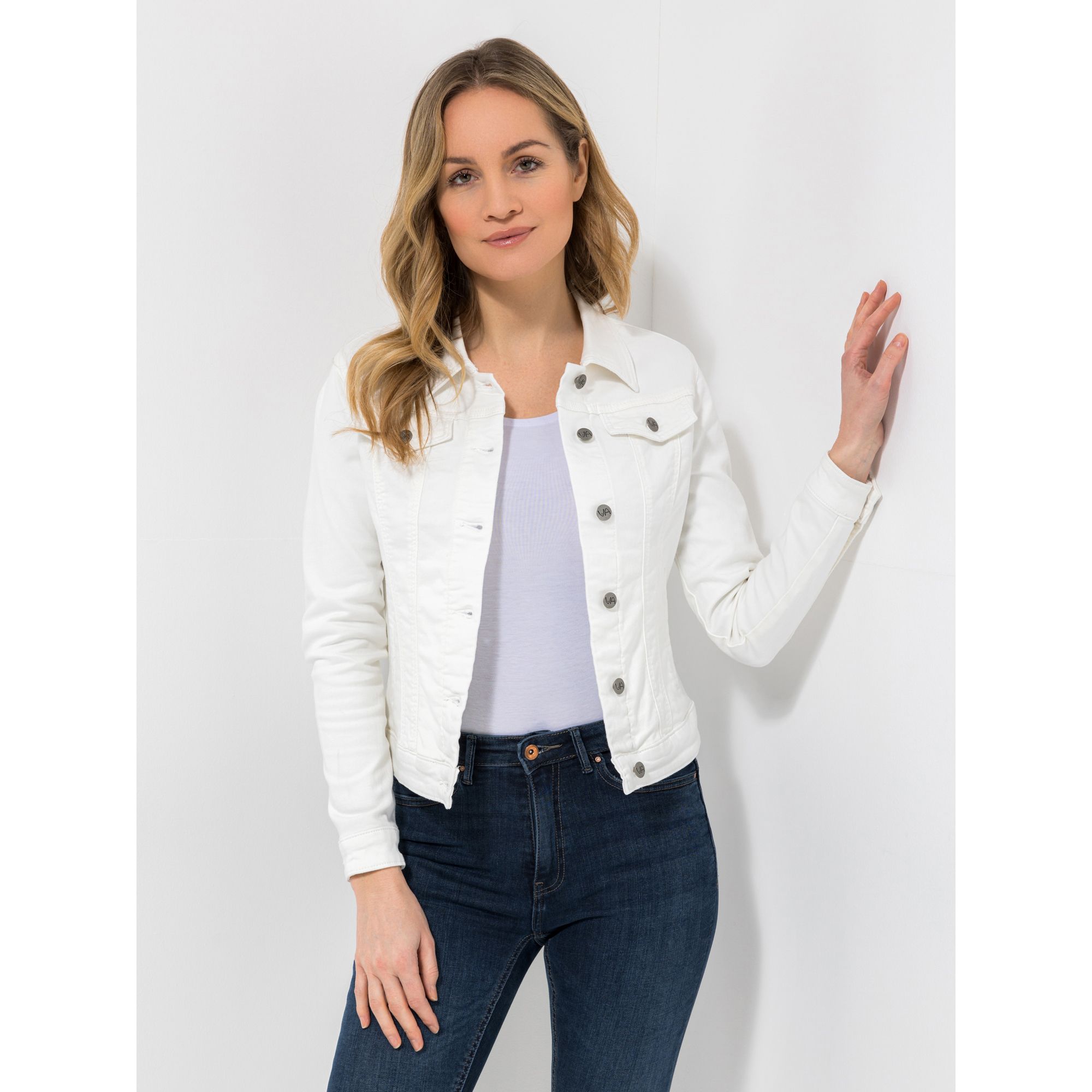 VIA MILANO Jeansjacke, 1/1-Arm Knopfleiste 2 Eingriffstaschen figurbetont