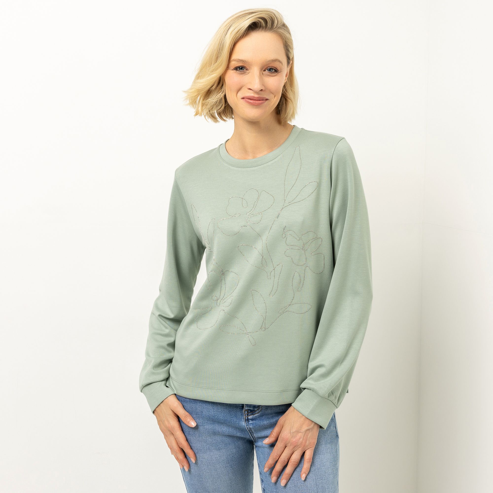 VIA MILANO Sweatshirt Rundhalsausschnitt Ketten-Details leger weit