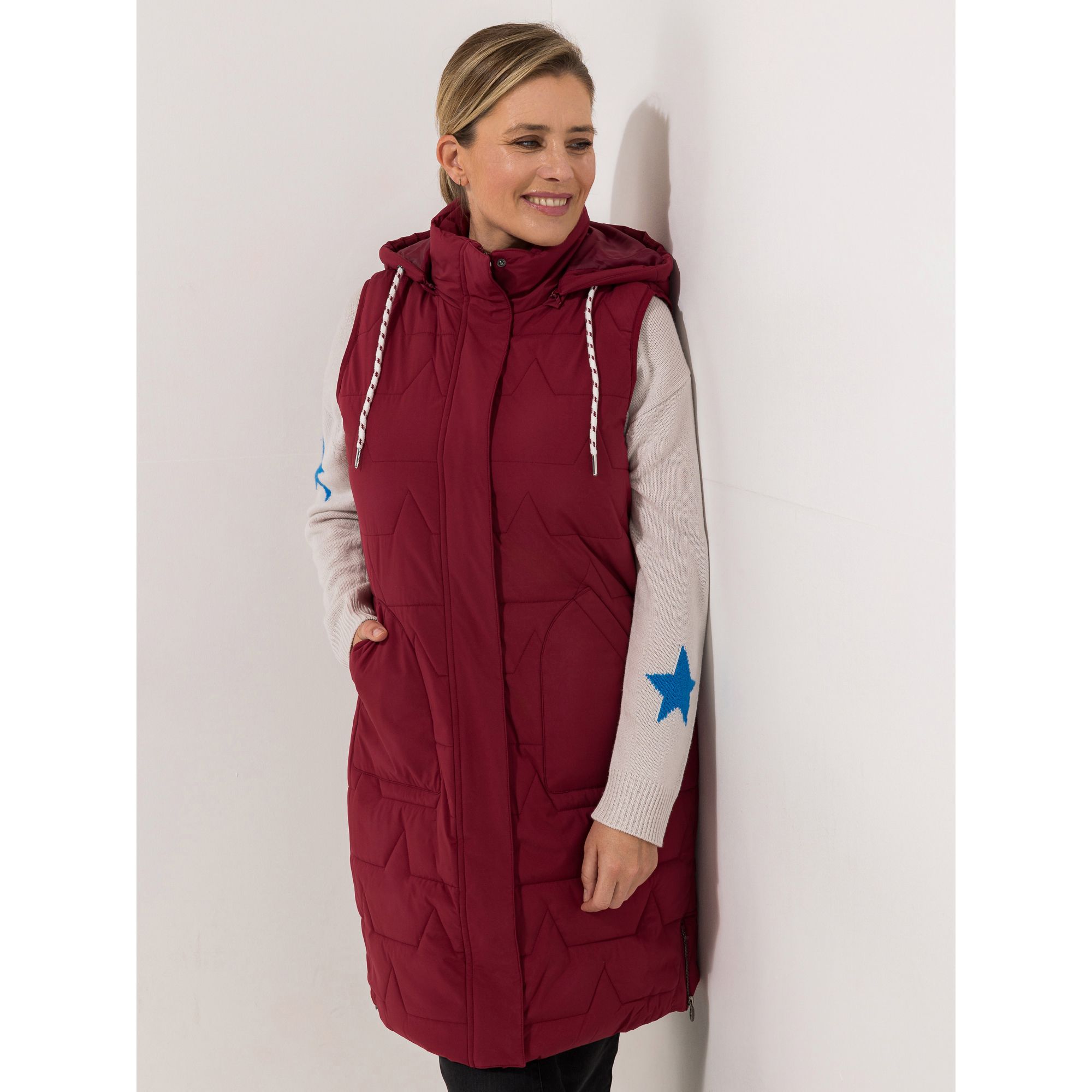 CENTIGRADE Steppweste abnehmbare Kapuze 2-Wege-Zipper Länge: ca. 95cm