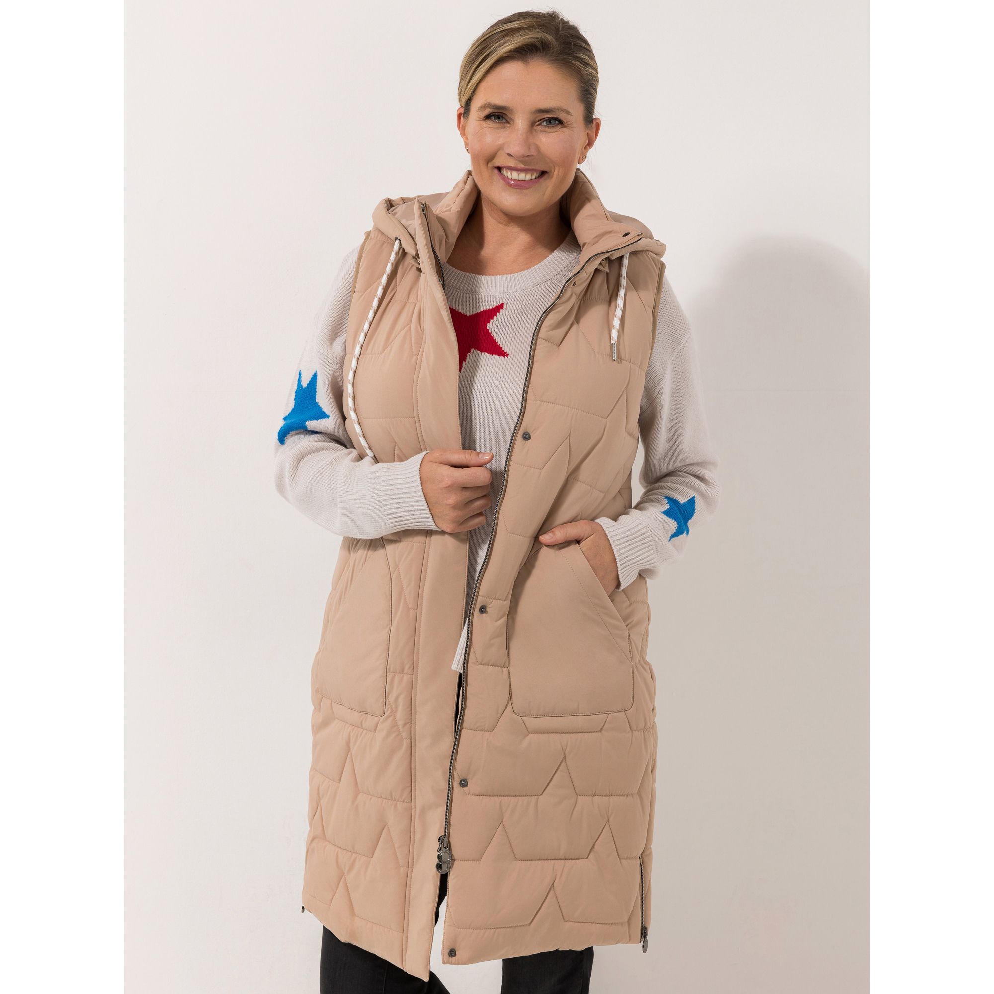 CENTIGRADE Steppweste abnehmbare Kapuze 2-Wege-Zipper Länge: ca. 95cm