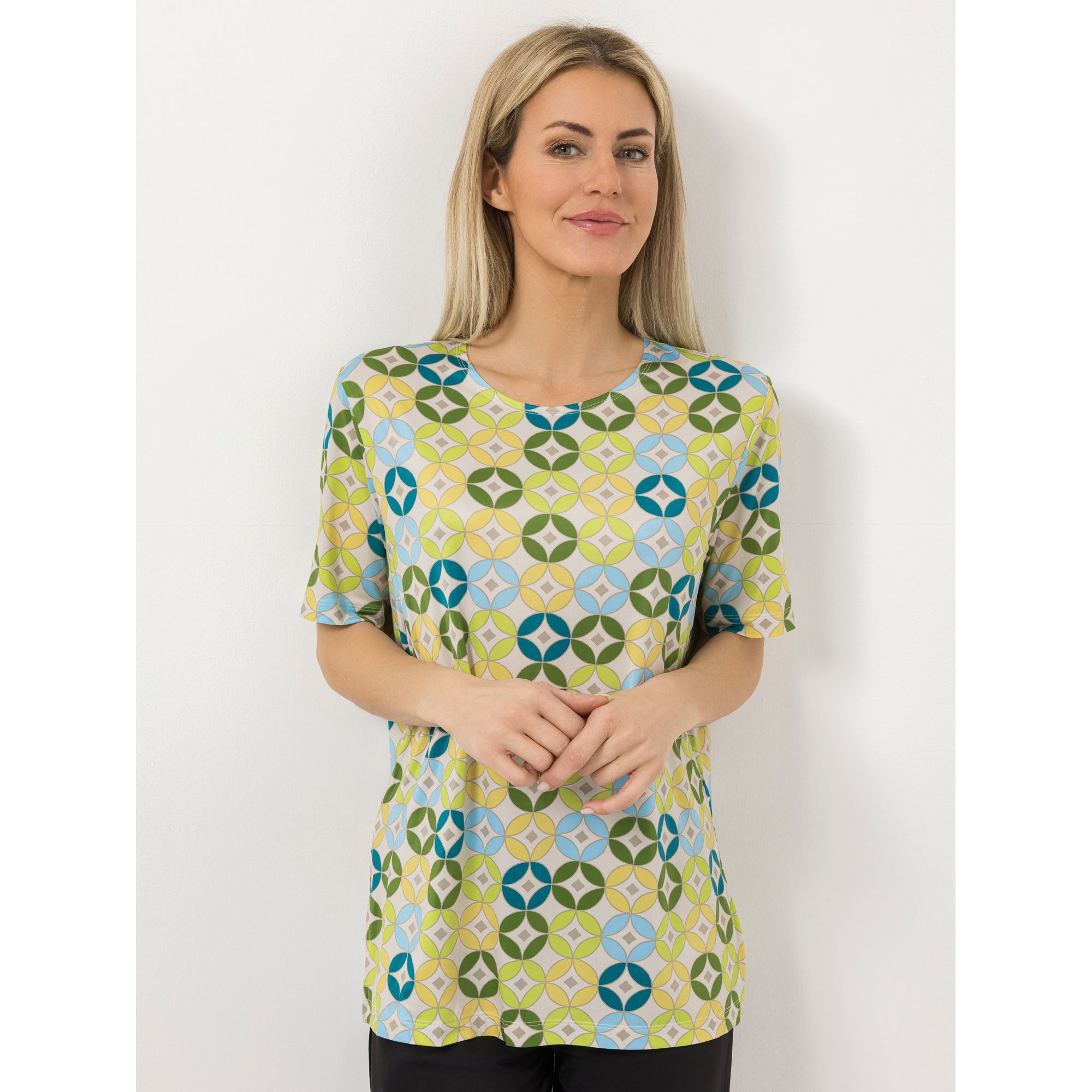 IN-PRINT Shirt, 1/2-Arm Rundhalsausschnitt Seitenschlitze leger weit