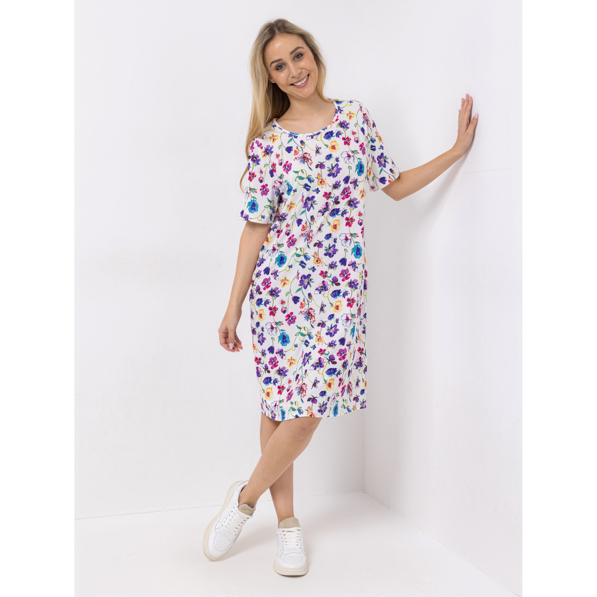 IN-PRINT Kleid, 1/2-Arm Rundhalsausschnitt leichte A-Linie kniebedeckend