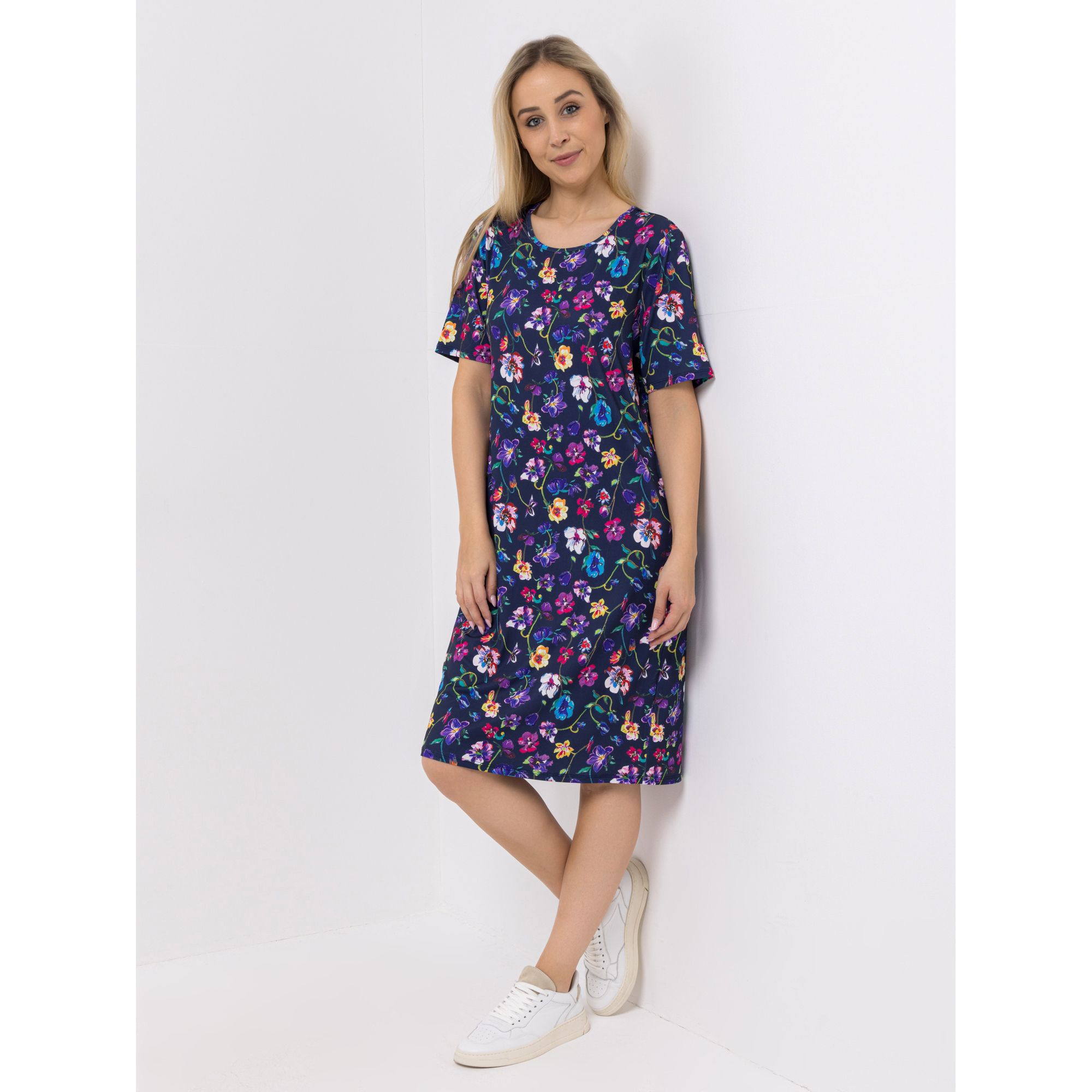 IN-PRINT Kleid, 1/2-Arm Rundhalsausschnitt leichte A-Linie kniebedeckend