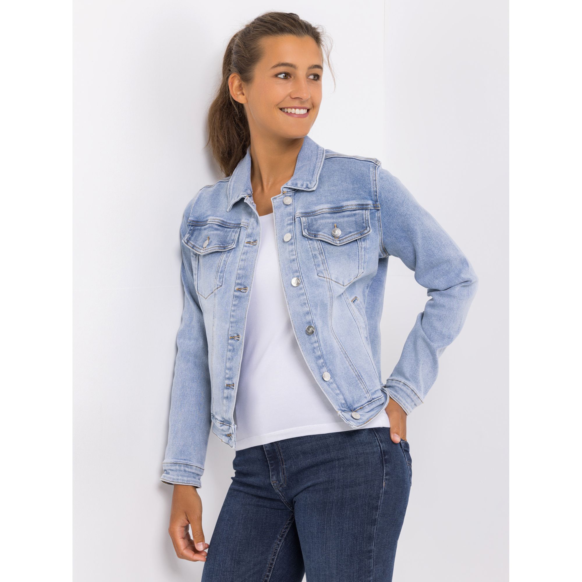 VIA MILANO Jeansjacke Knopfleiste Bruttasche figurbetont