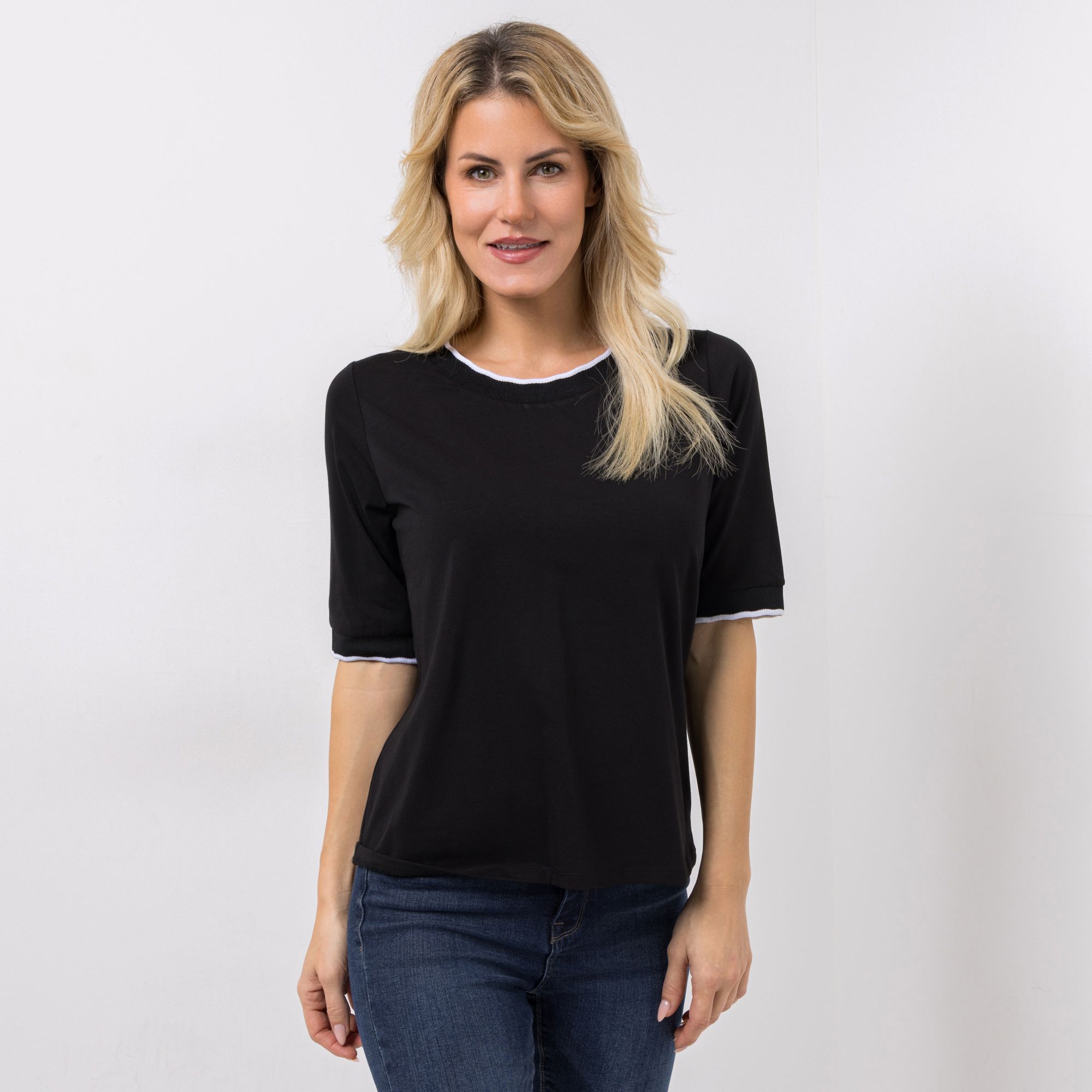 VIA MILANO Shirt, 1/2-Arm Rundhalsausschnitt Kontrast-Details figurumspielend