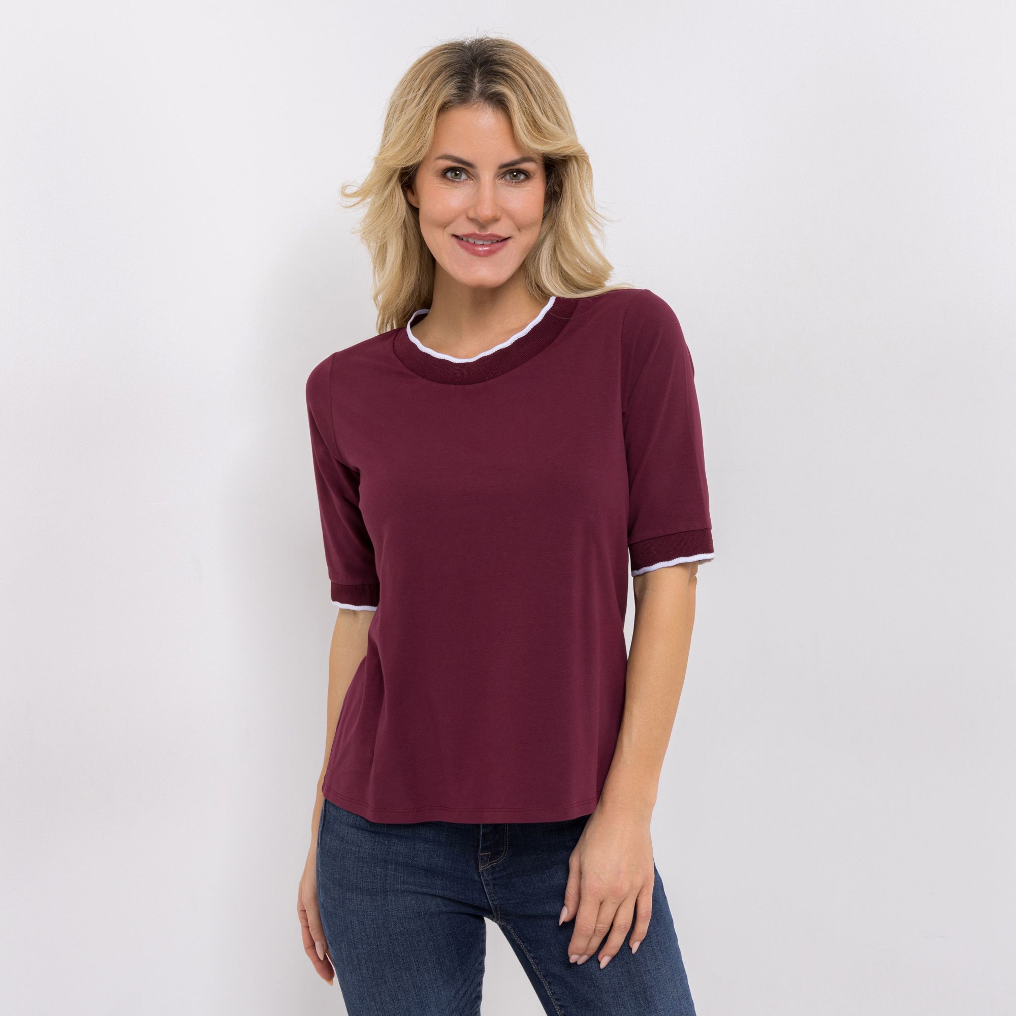 VIA MILANO Shirt, 1/2-Arm Rundhalsausschnitt Kontrast-Details figurumspielend