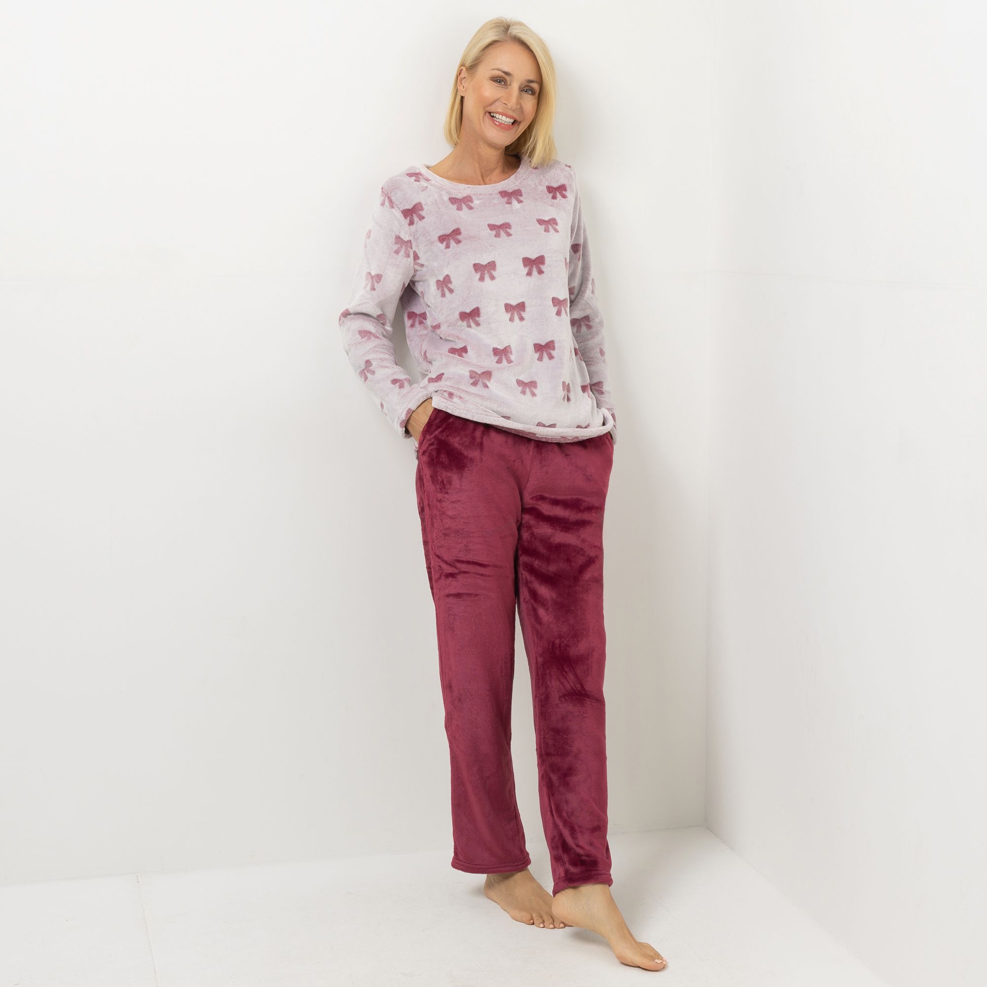 POLARSTERN HOMEWEAR Pyjama-Set Plüsch Shirt und Hose lange Form