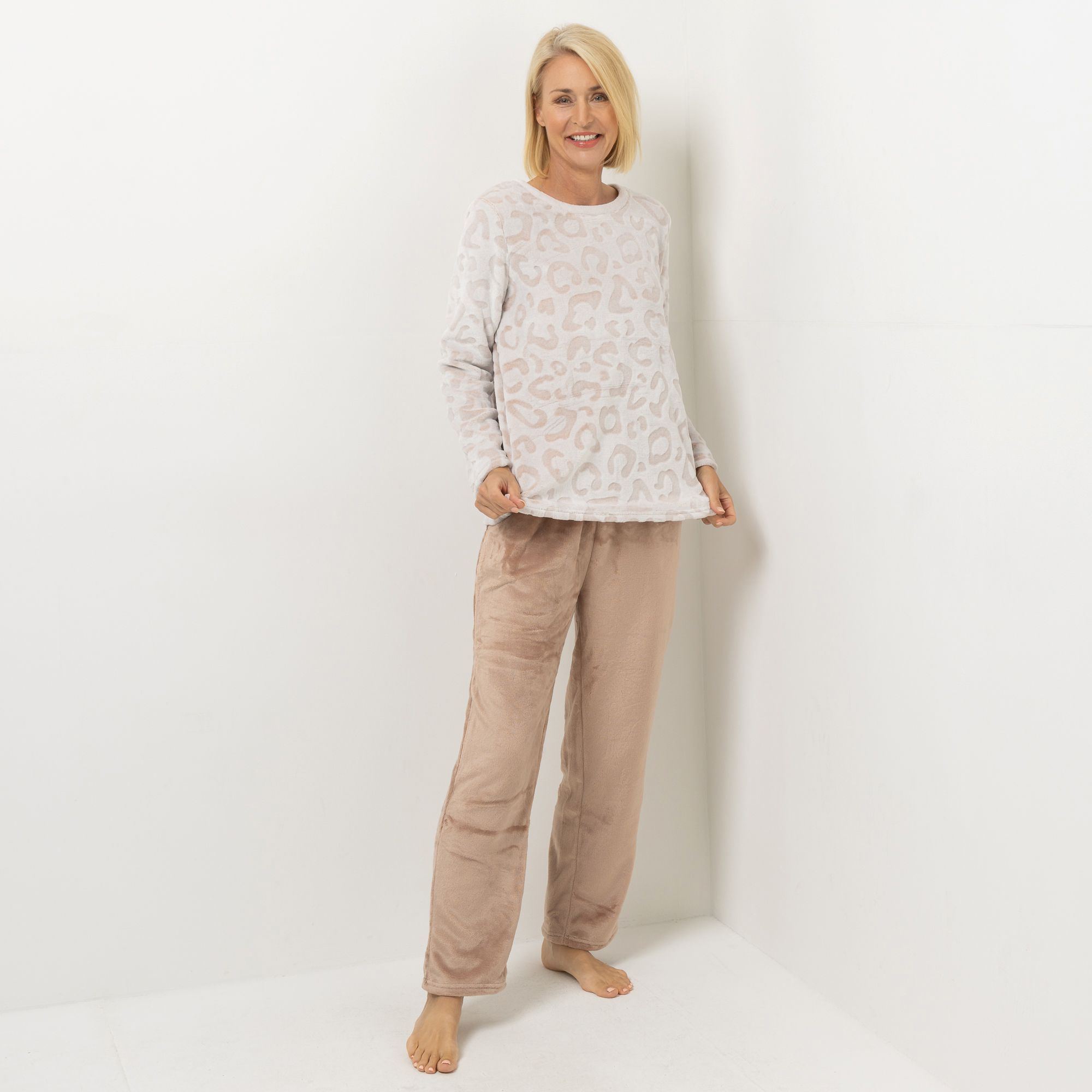 POLARSTERN HOMEWEAR Pyjama-Set Plüsch Shirt und Hose lange Form