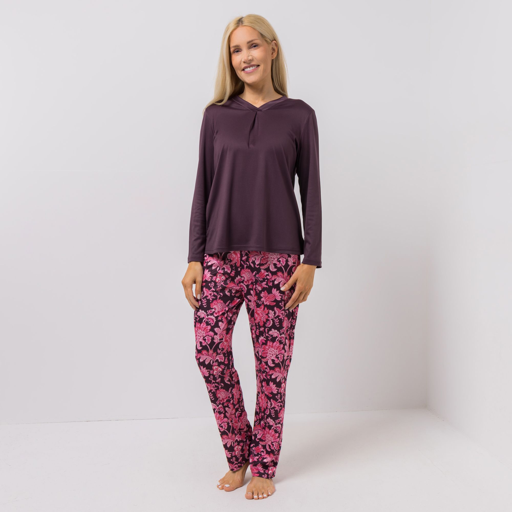 LITTLE ROSE Pyjama-Set Mikrofaser Flanell Shirt, 1/1-Arm Hose, 1/1-Länge