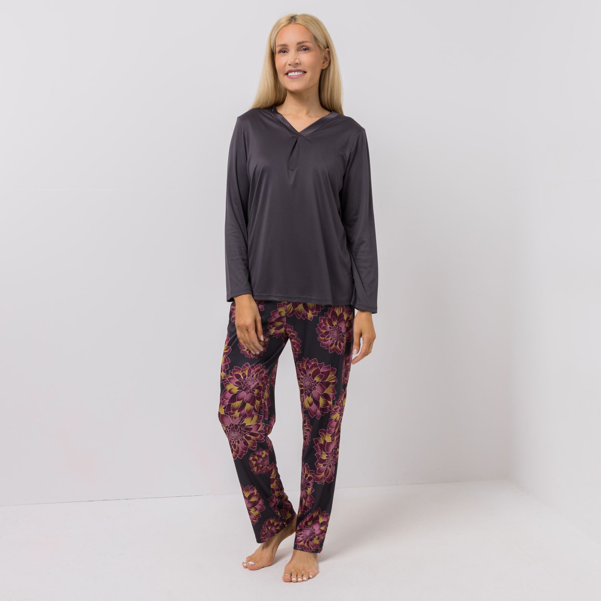 LITTLE ROSE Pyjama-Set Mikrofaser Flanell Shirt, 1/1-Arm Hose, 1/1-Länge