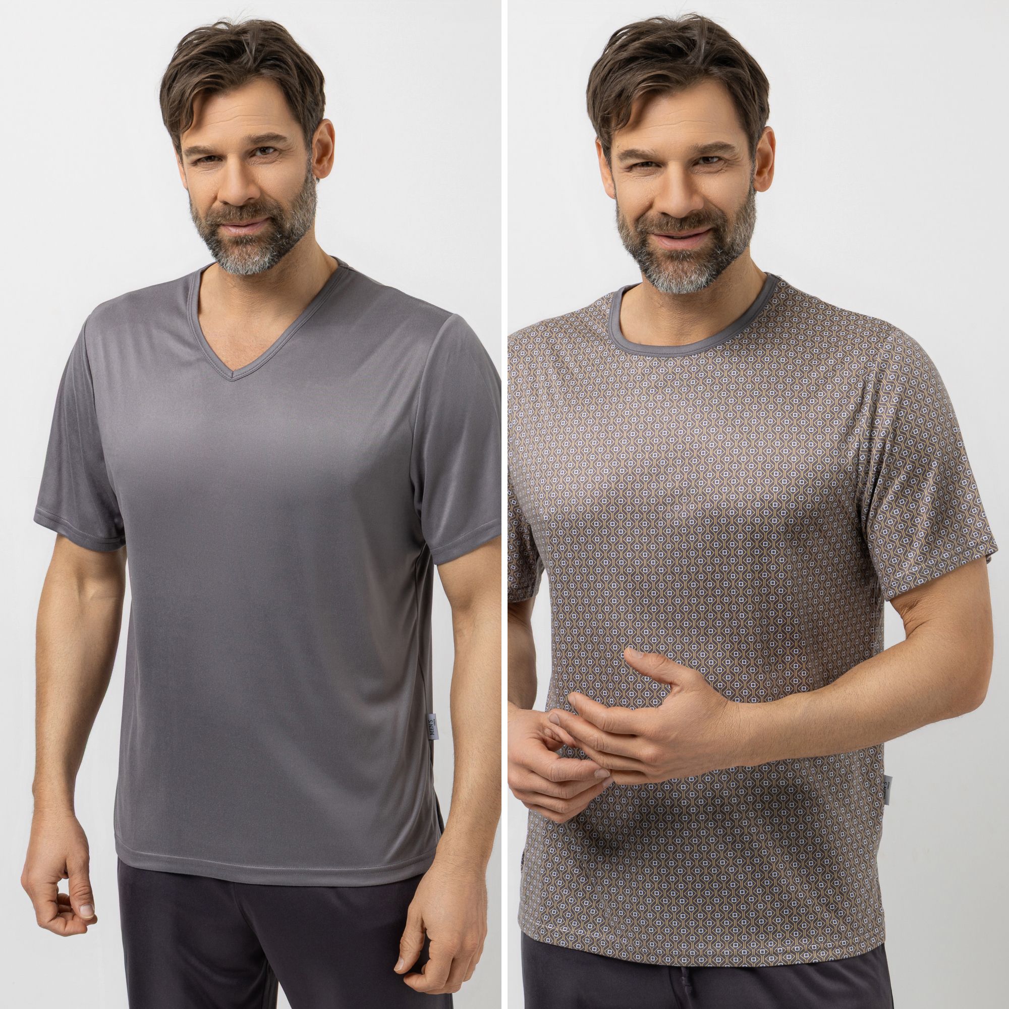 MEN'S TOUCH Shirt, 1/2-Arm Mikrofaser Seitenschlitzen 1x uni, 1x bedruckt