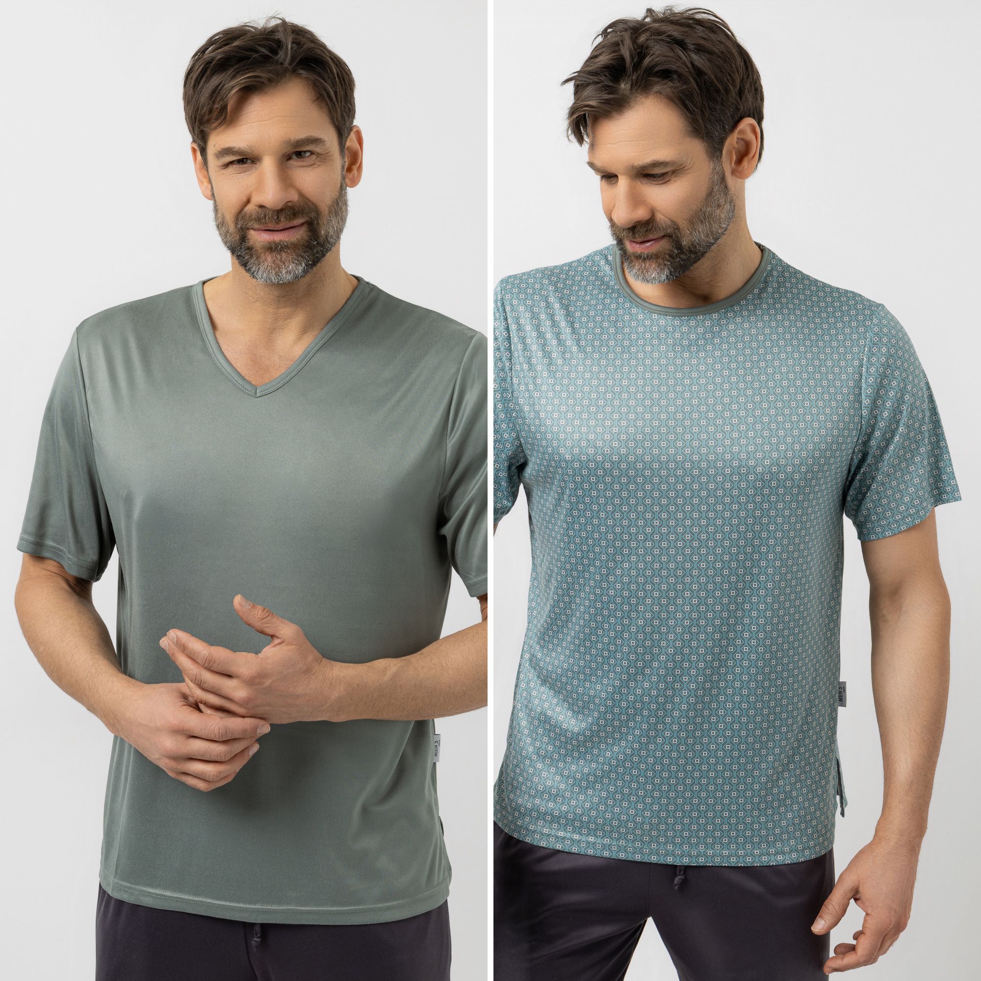 MEN'S TOUCH Shirt, 1/2-Arm Mikrofaser Seitenschlitzen 1x uni, 1x bedruckt