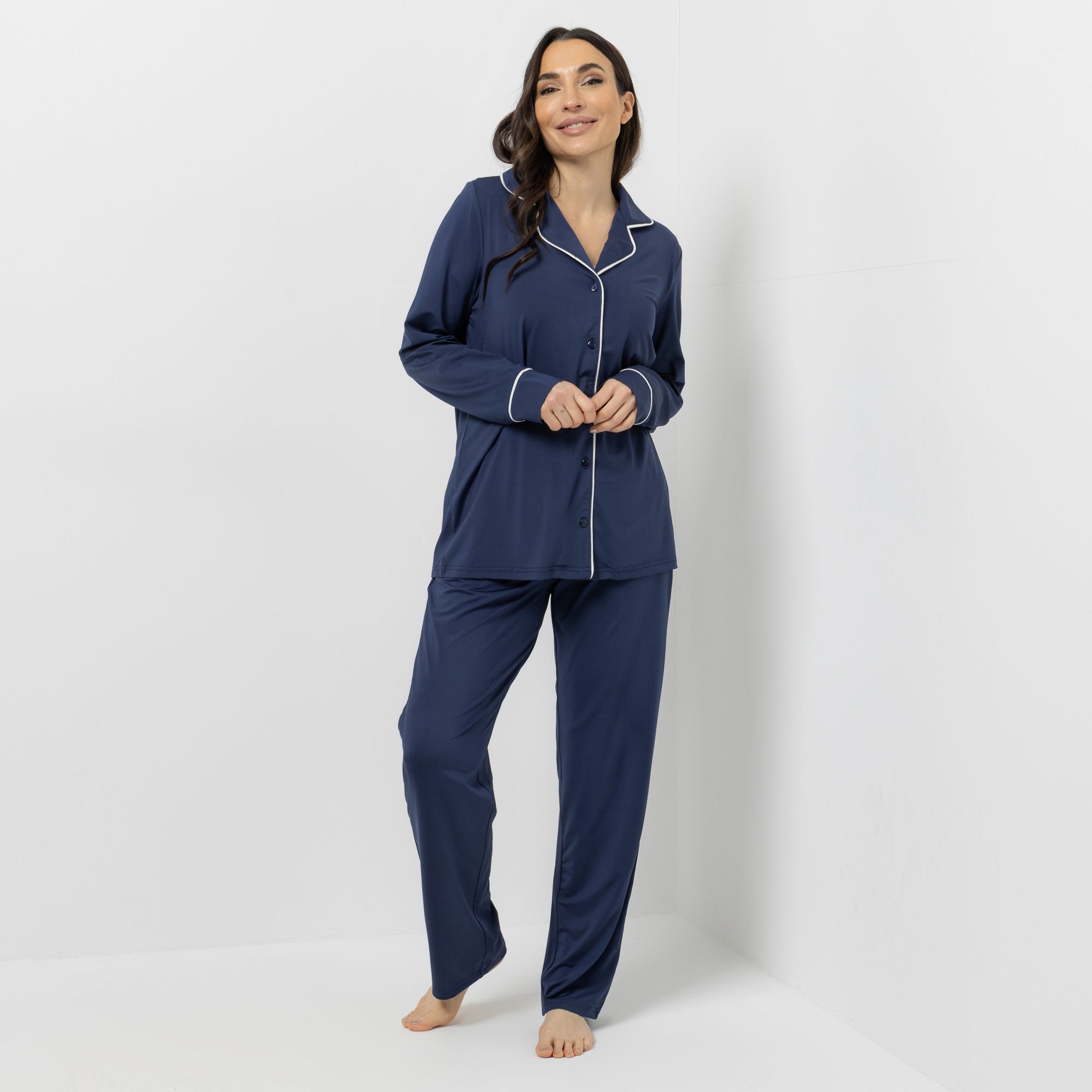 LITTLE ROSE Pyjama-Set in Satin-Optik 1/1-Arm Reverskragen