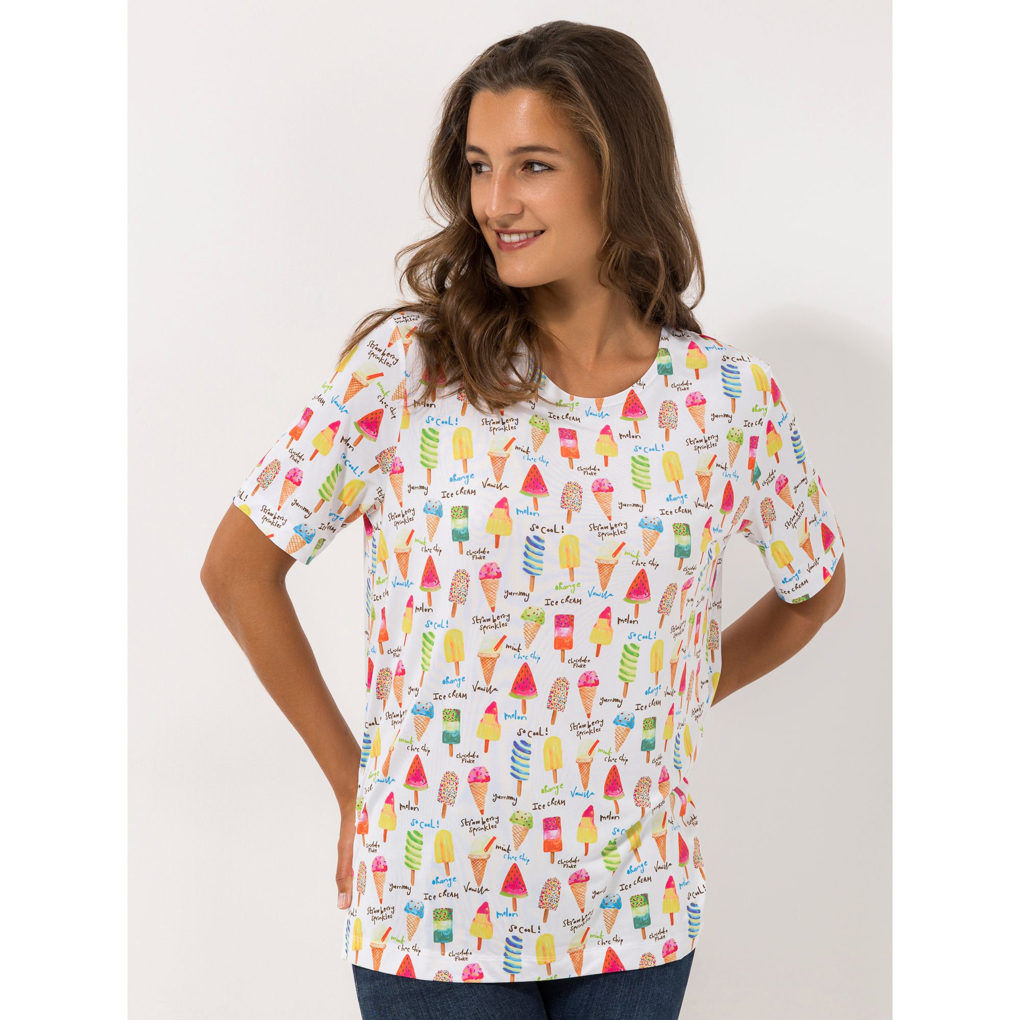 IN-PRINT Shirt, 1/2-Arm Rundhalsausschnitt Seitenschlitze grafischer Druck