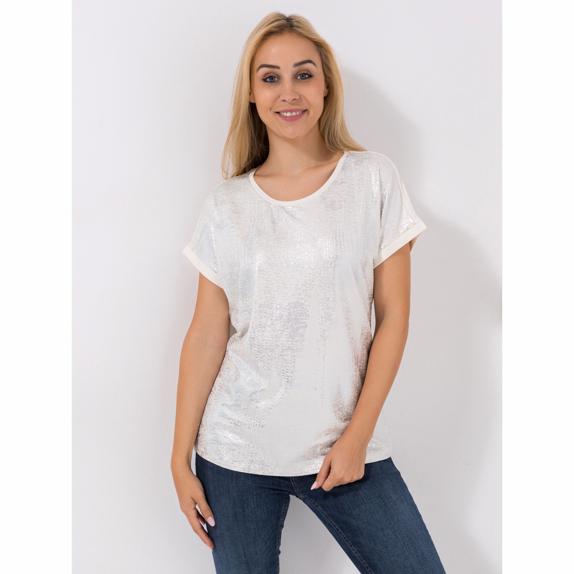 VIA MILANO Shirt Rundhalsausschnitt Foliendruck figurumspielend