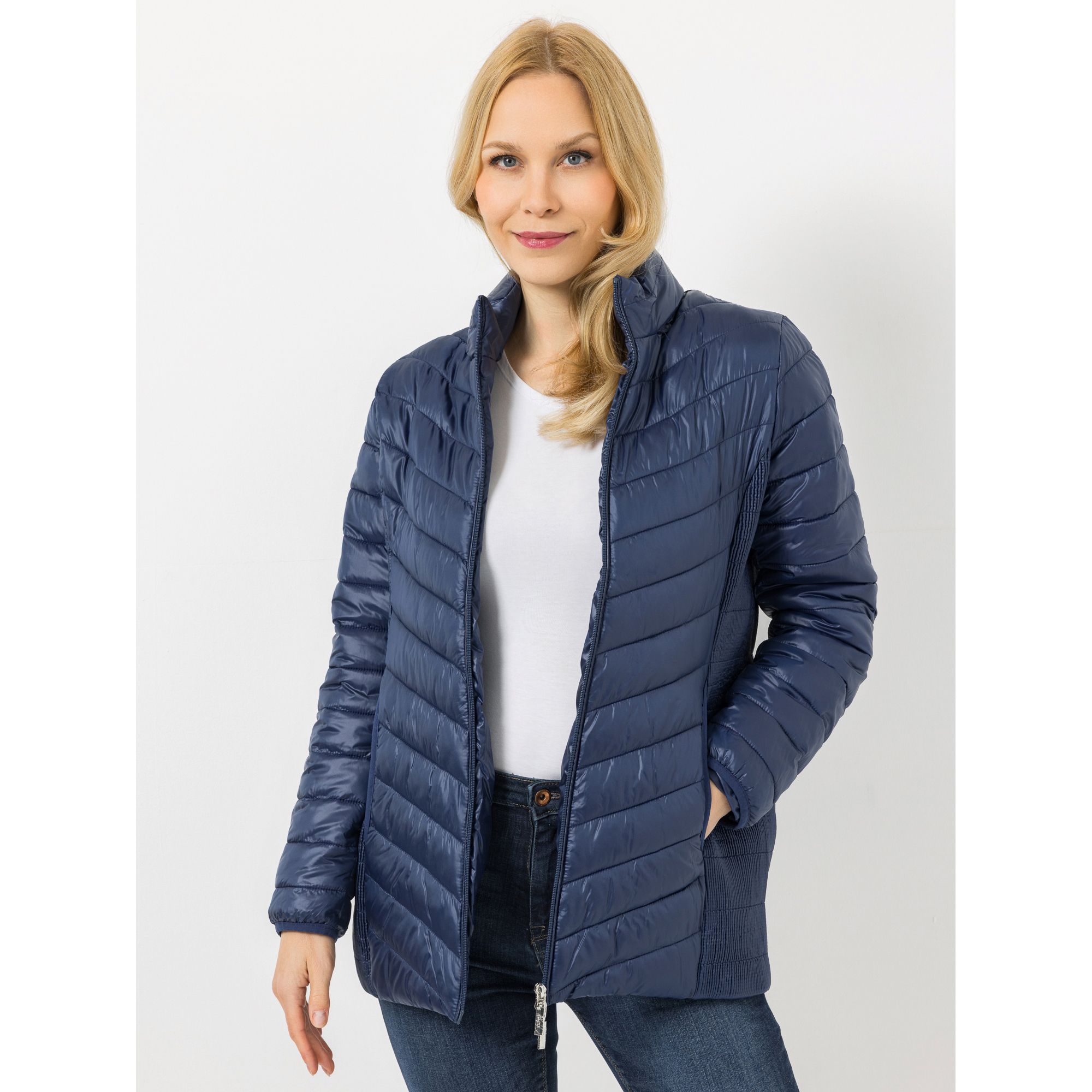 DENIM & CO. Steppjacke Stehkragen integrierte Kapuze Eingrifftaschen