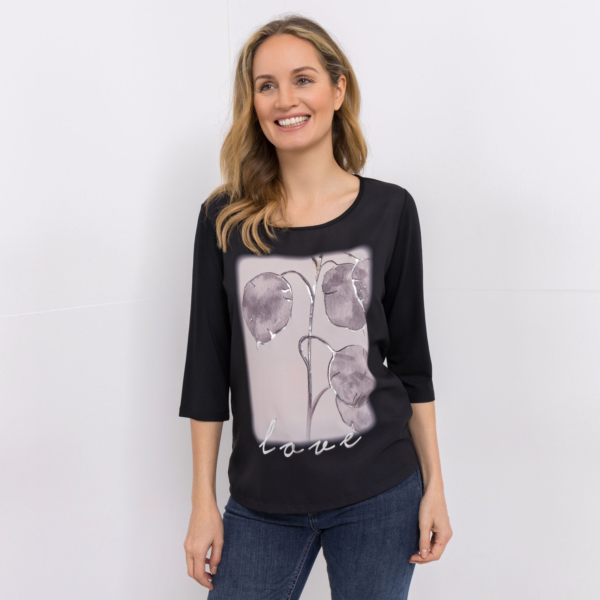 VIA MILANO Shirt, 3/4-Arm Rundhalsausschnitt bedruckt figurumspielend