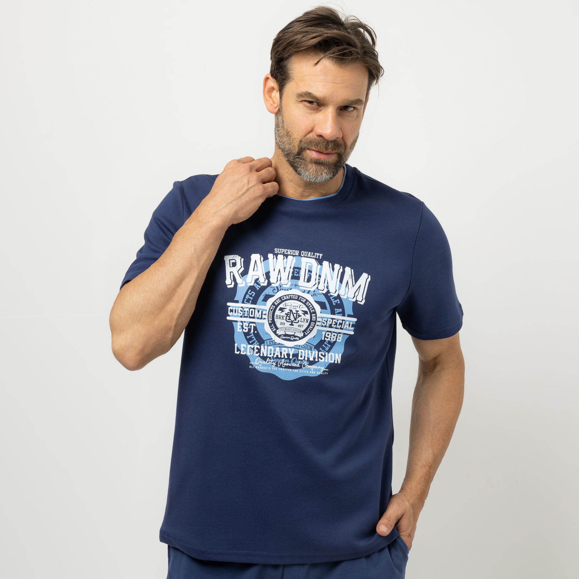 DENIM & CO. Herren Shirt 1/2-Arm Rundhalsausschnitt platzierter Druck