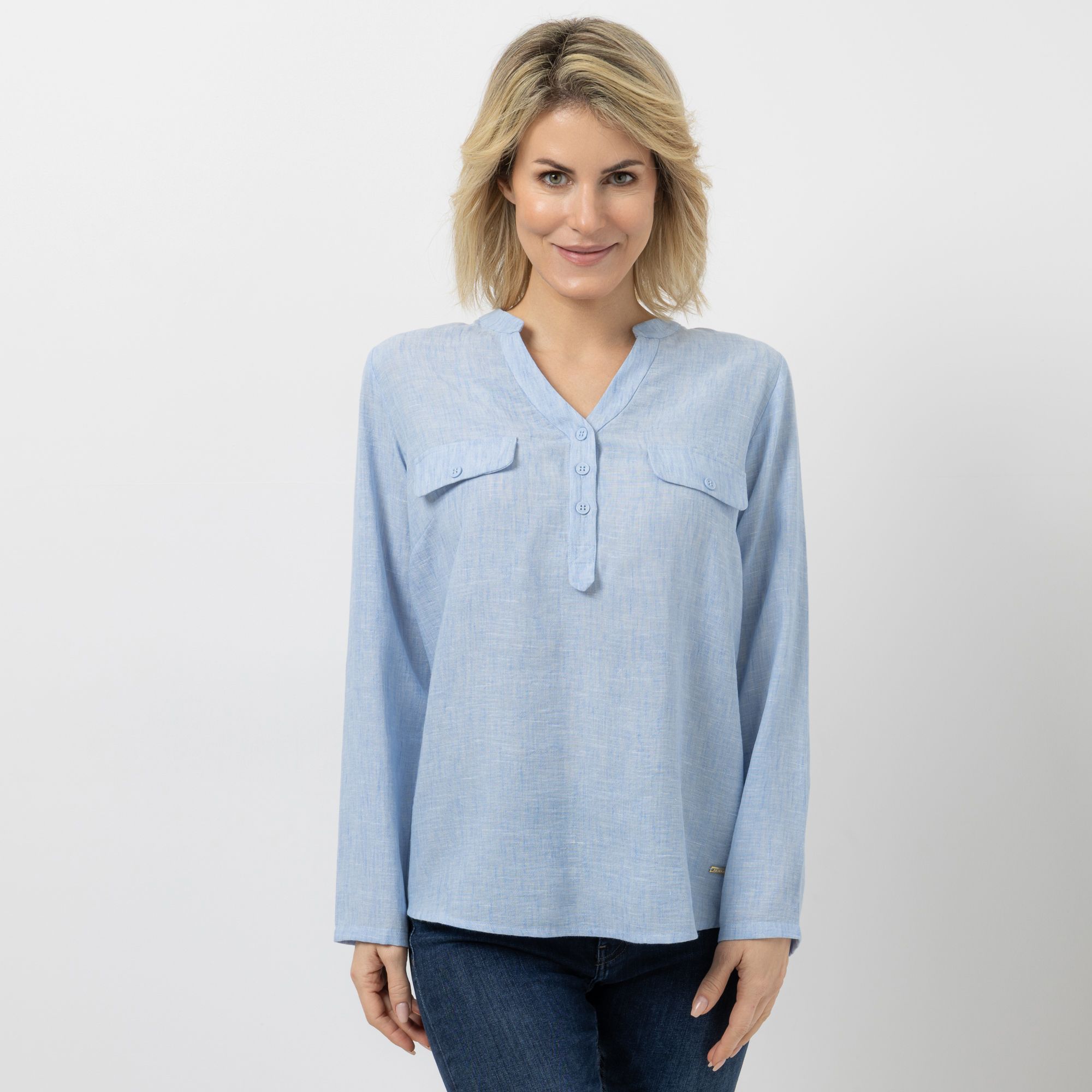 AMINATI® Bluse, Langarm V-Ausschnitt Knopfleiste Seitenschlitze