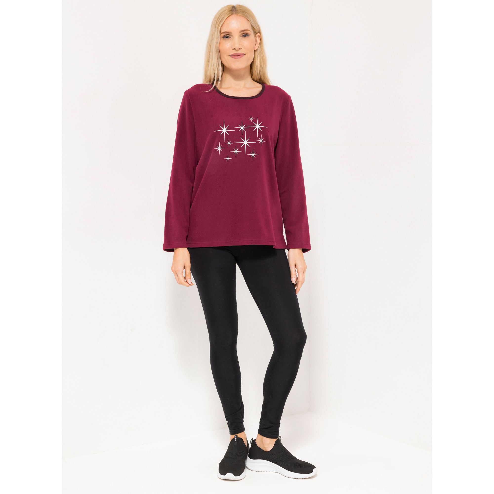 POLARSTERN HOMEWEAR Shirt Flanell Fleece Kontrast-Kragen platzierter Druck